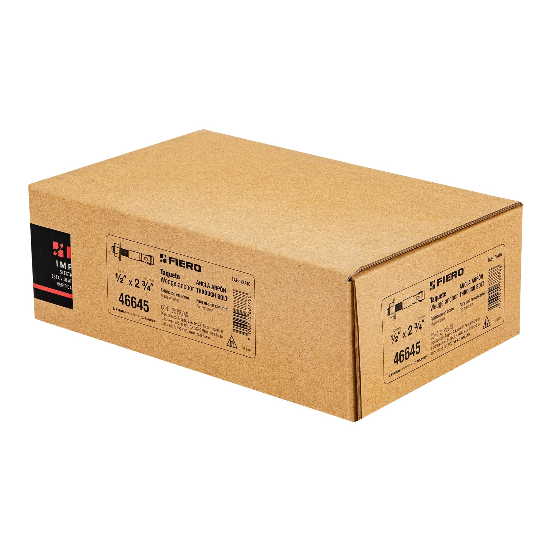Caja con 25 taquetes arpón de 1/2" x 2-3/4", FIERO