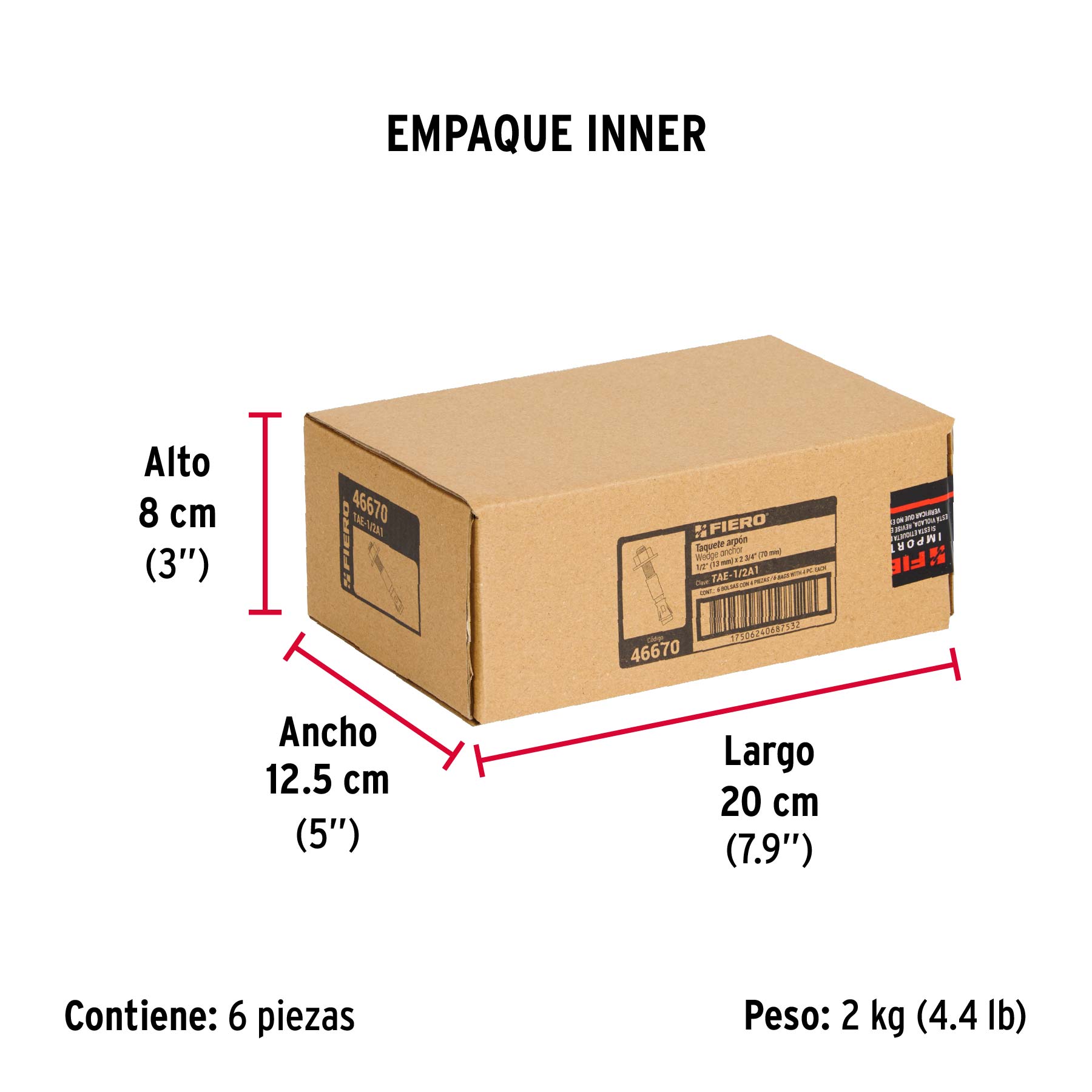 Bolsa con 4 taquetes arpón 1/2" x 2-3/4", FIERO - Empaque