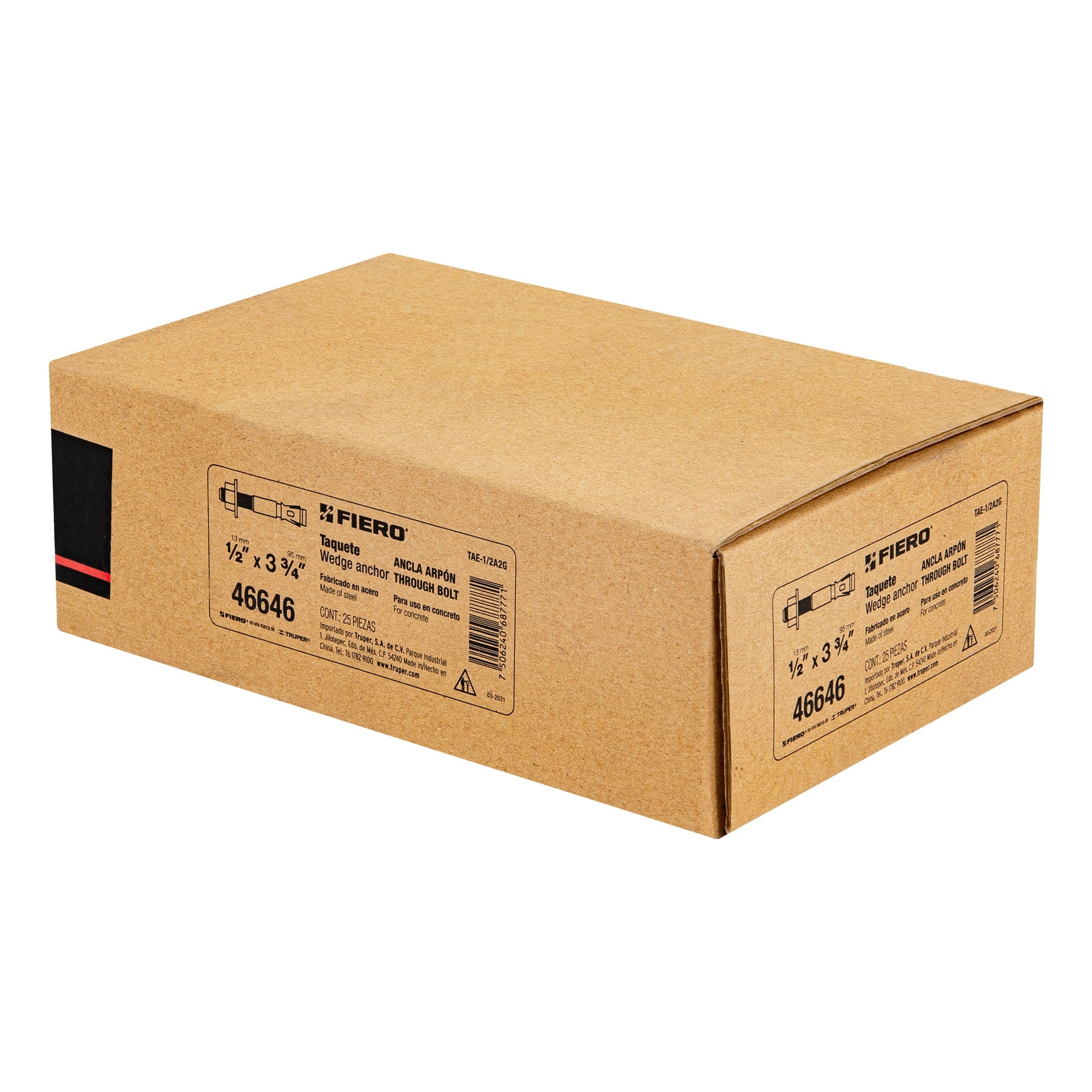 Caja con 25 taquetes arpón de 1/2" x 3-3/4", FIERO