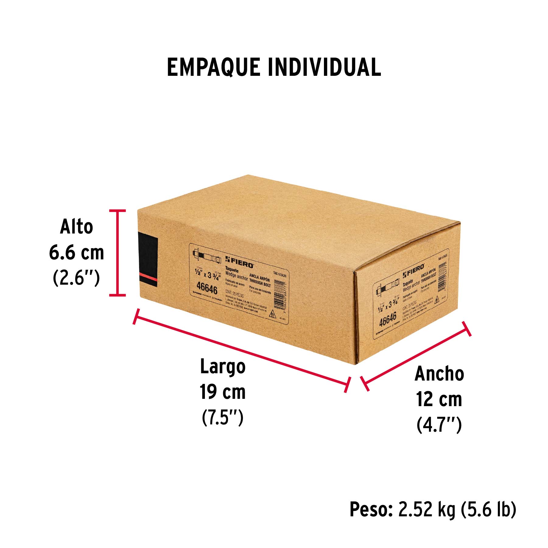 Caja con 25 taquetes arpón de 1/2" x 3-3/4", FIERO - Empaque