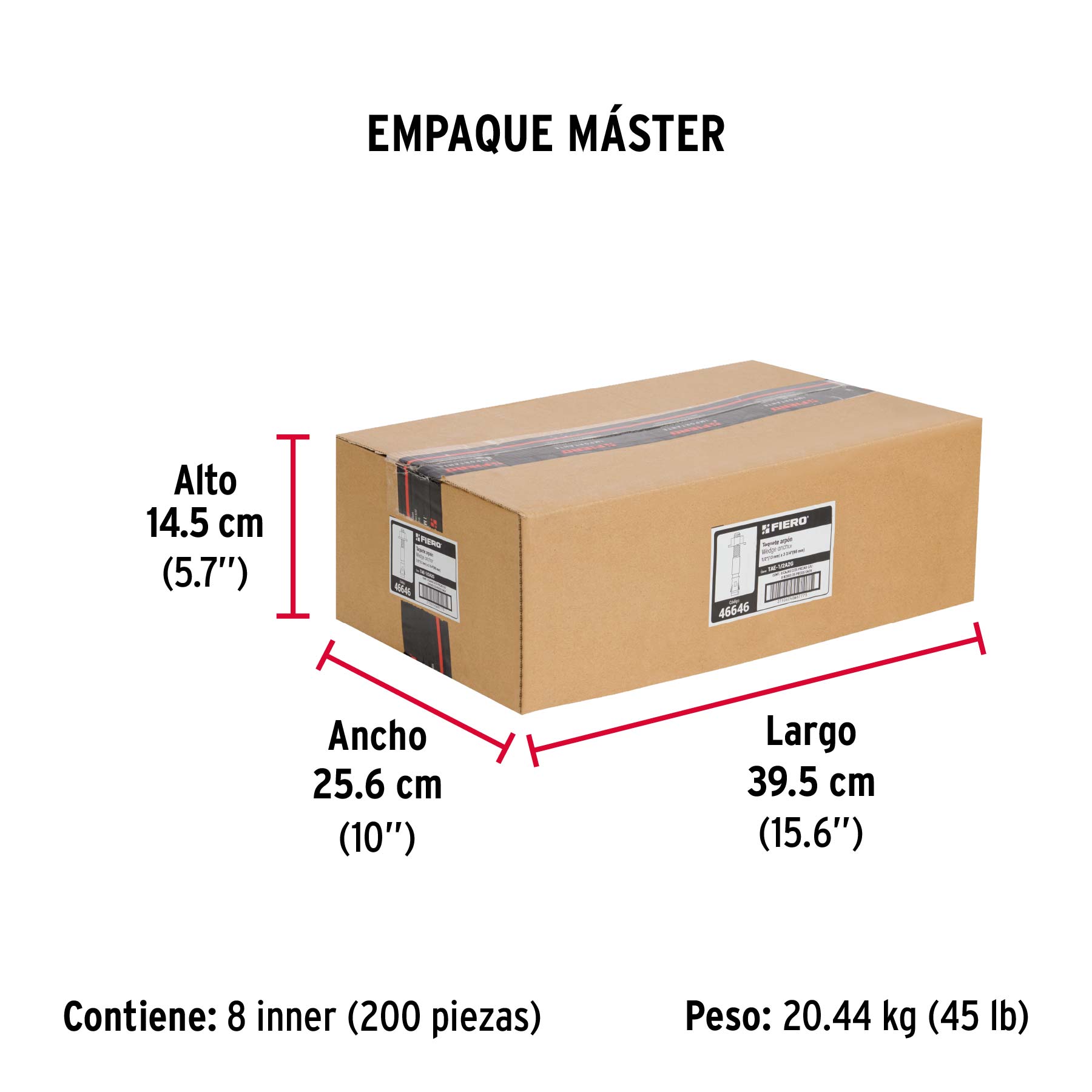 Caja con 25 taquetes arpón de 1/2" x 3-3/4", FIERO - Empaque