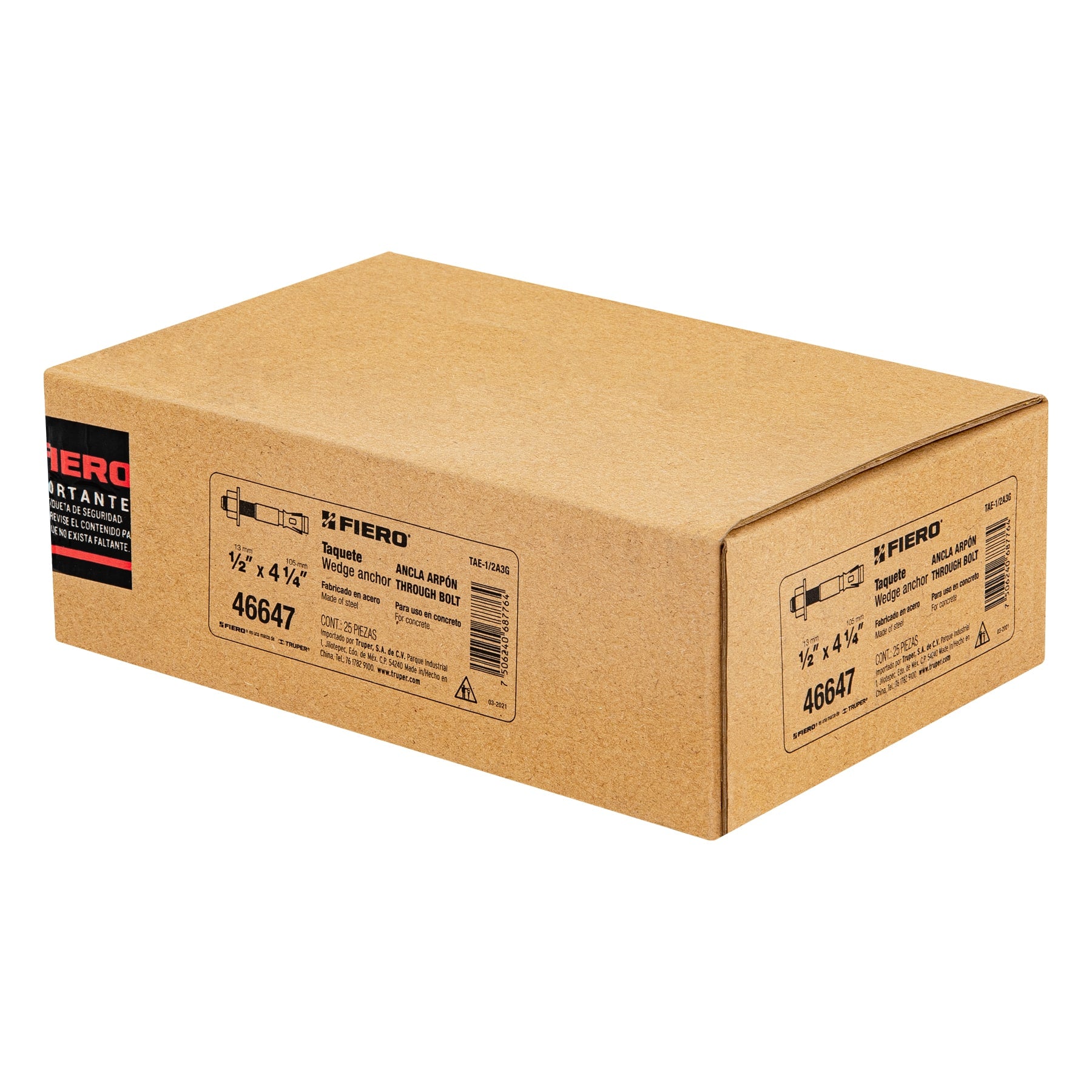 Caja con 25 taquetes arpón de 1/2" x 4-1/4", FIERO