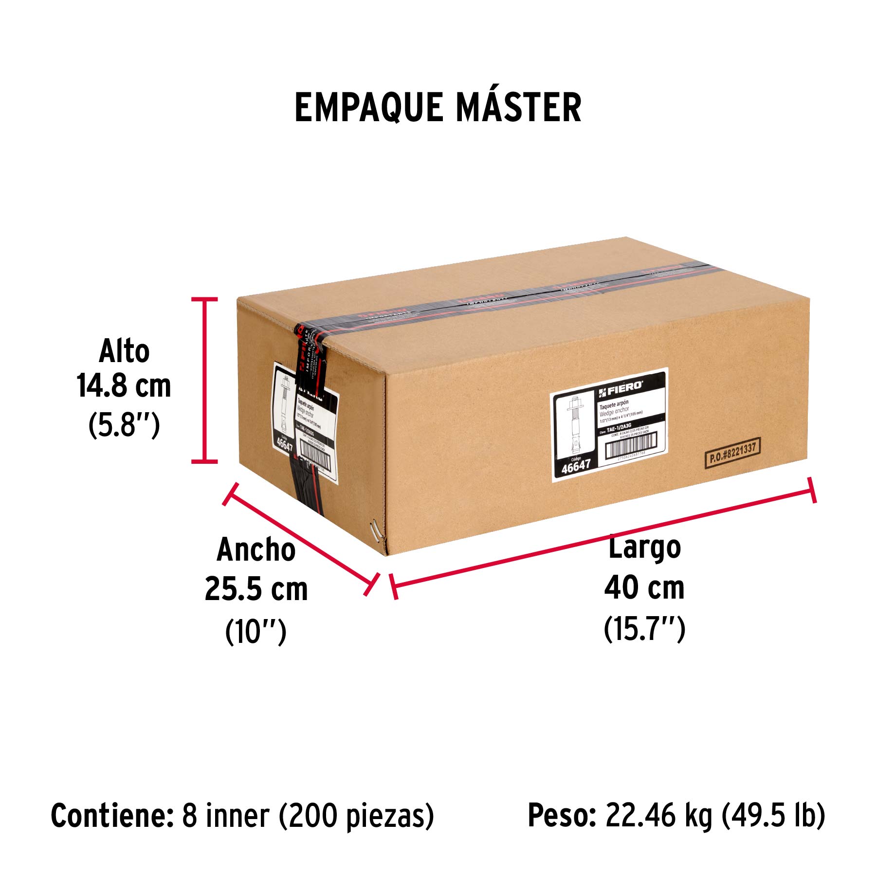 Caja con 25 taquetes arpón de 1/2" x 4-1/4", FIERO - Empaque