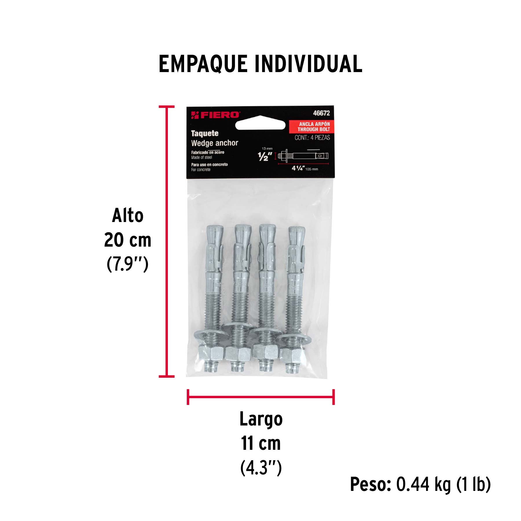 Bolsa con 4 taquetes arpón 1/2" x 4-1/4", FIERO - Empaque