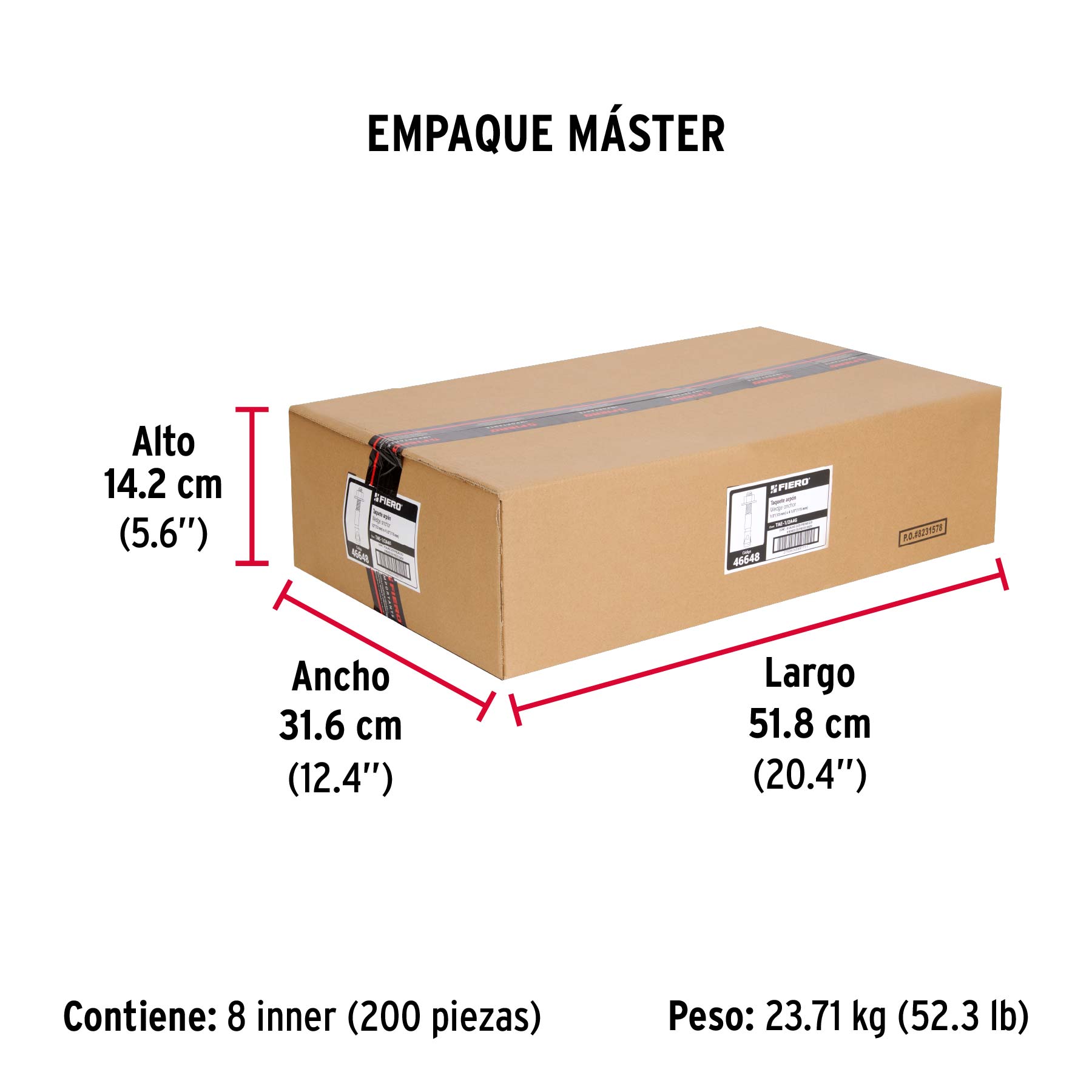 Caja con 25 taquetes arpón de 1/2" x 4-1/2", FIERO - Empaque