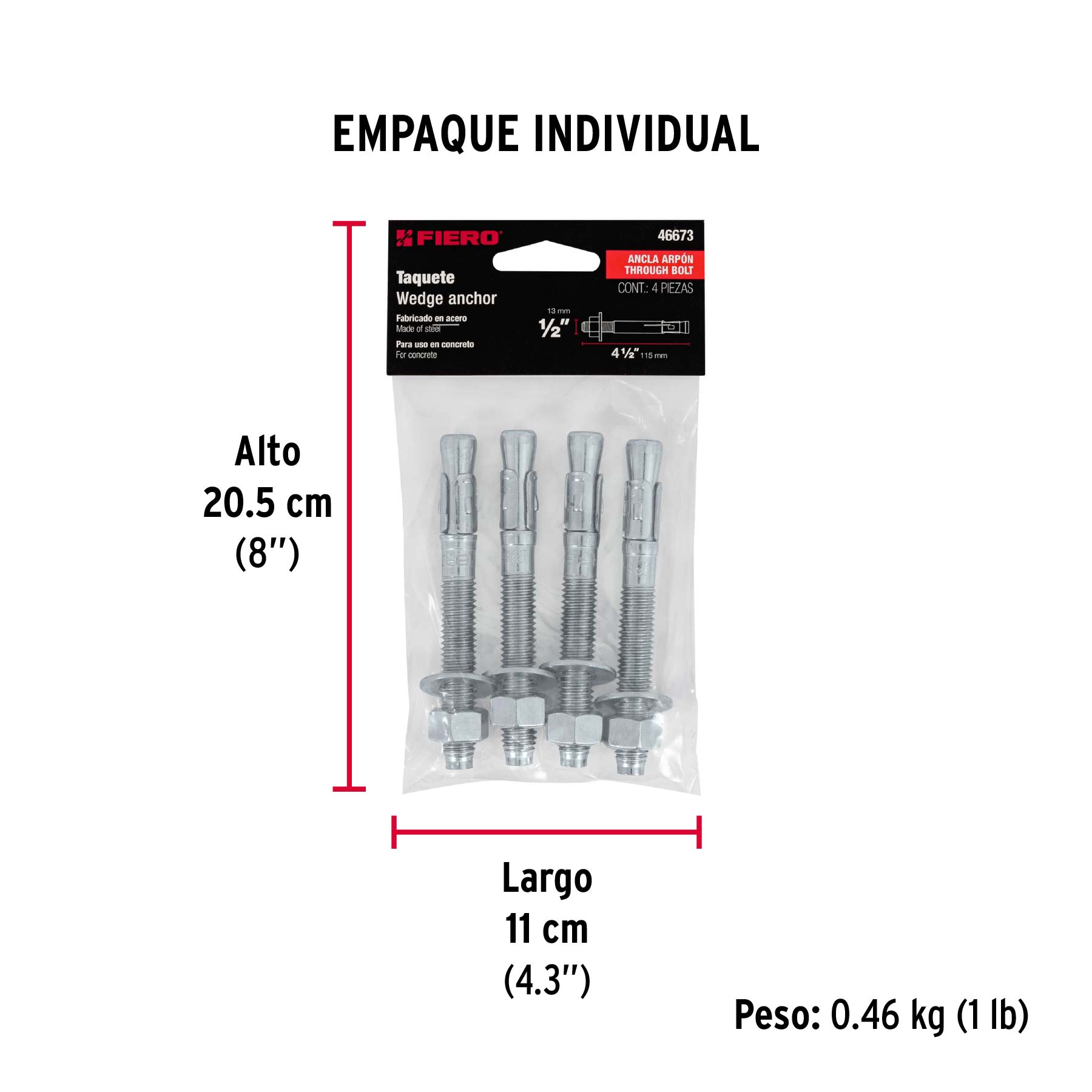 Bolsa con 4 taquetes arpón 1/2" x 4-1/2", FIERO - Empaque