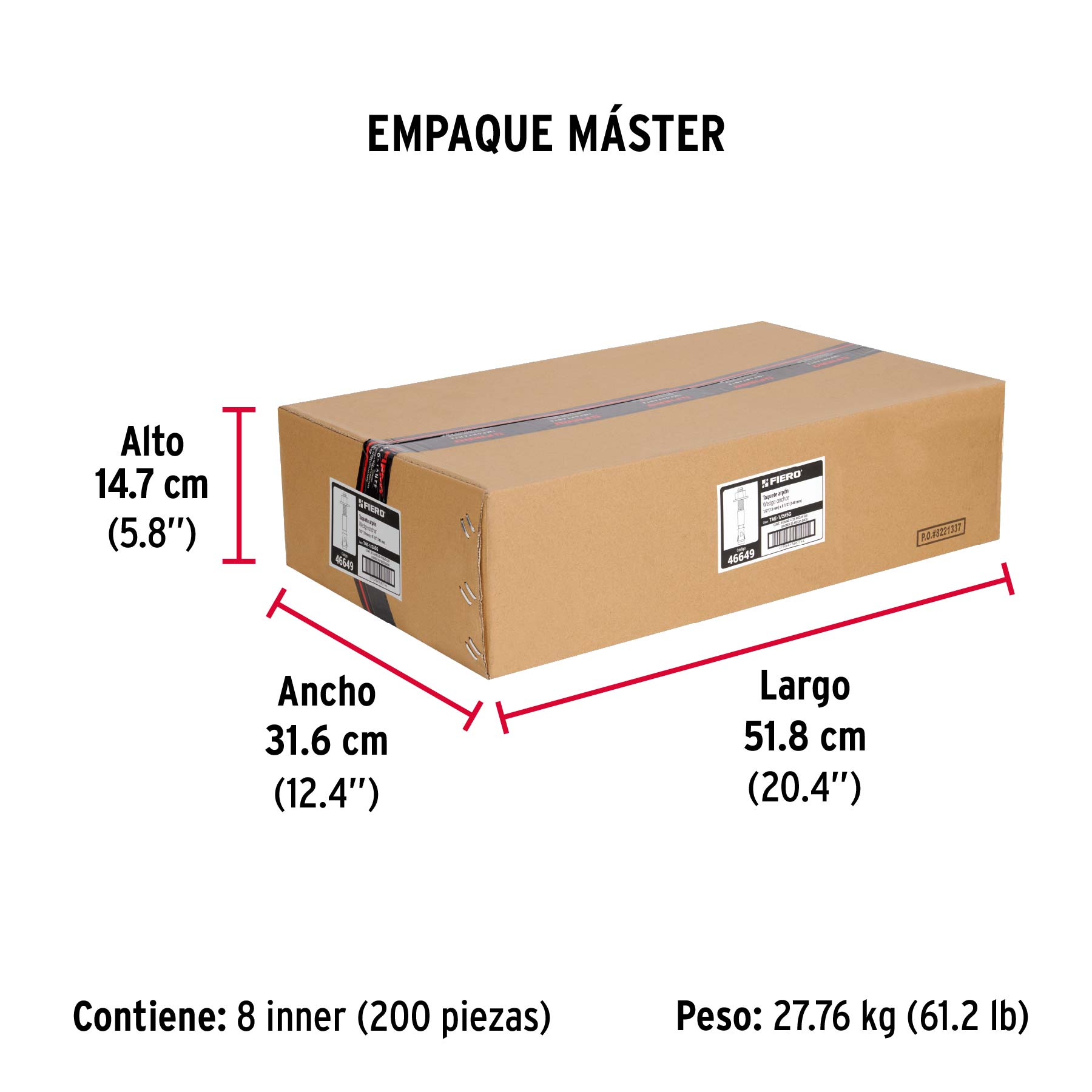 Caja con 25 taquetes arpón de 1/2" x 5-1/2", FIERO - Empaque