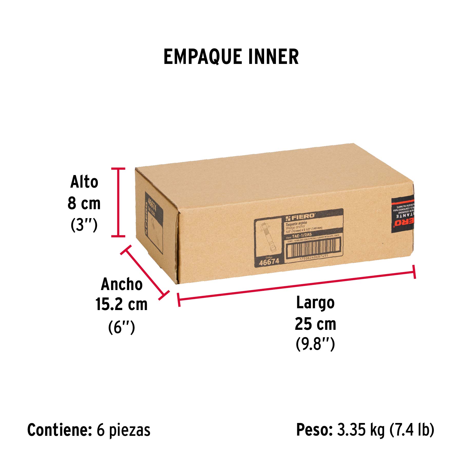 Bolsa con 4 taquetes arpón 1/2" x 5-1/2", FIERO - Empaque