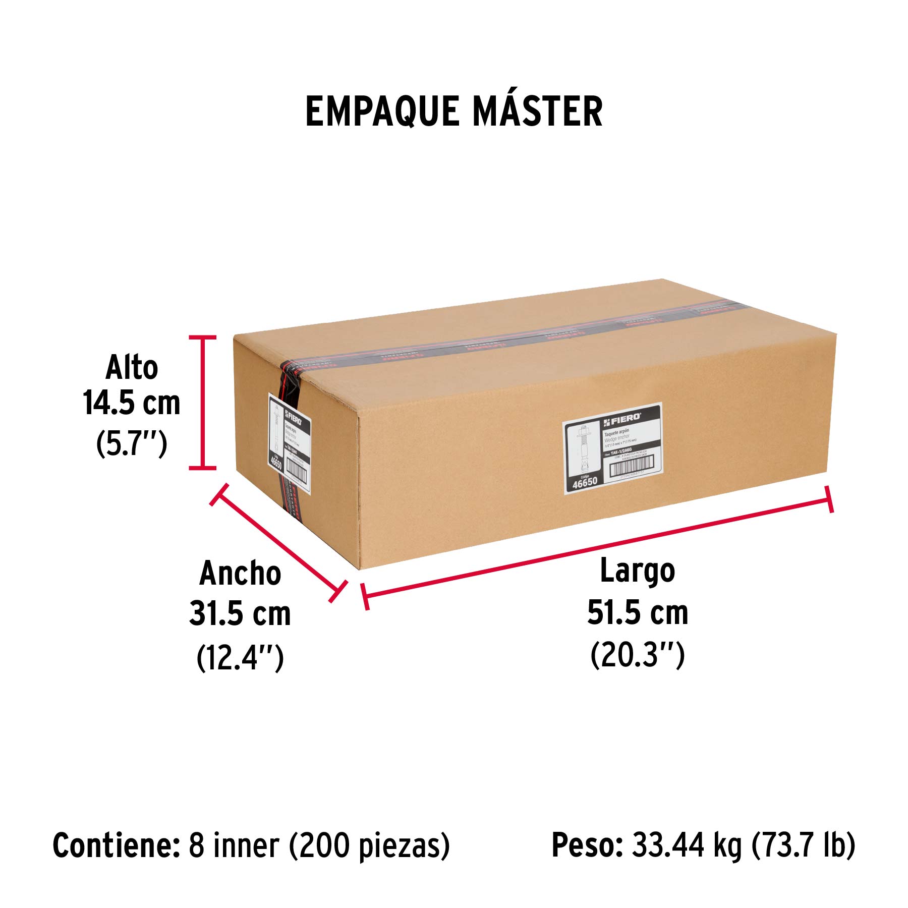 Caja con 25 taquetes arpón de 1/2" x 7", FIERO - Empaque