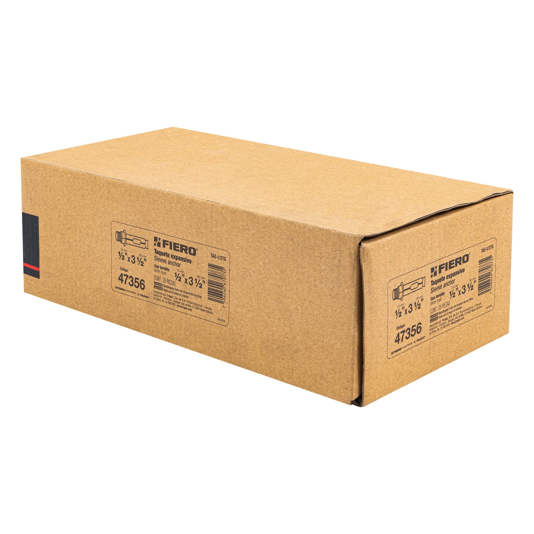 Caja con 25 taquetes expansivos de 1/2" con tornillo, FIERO