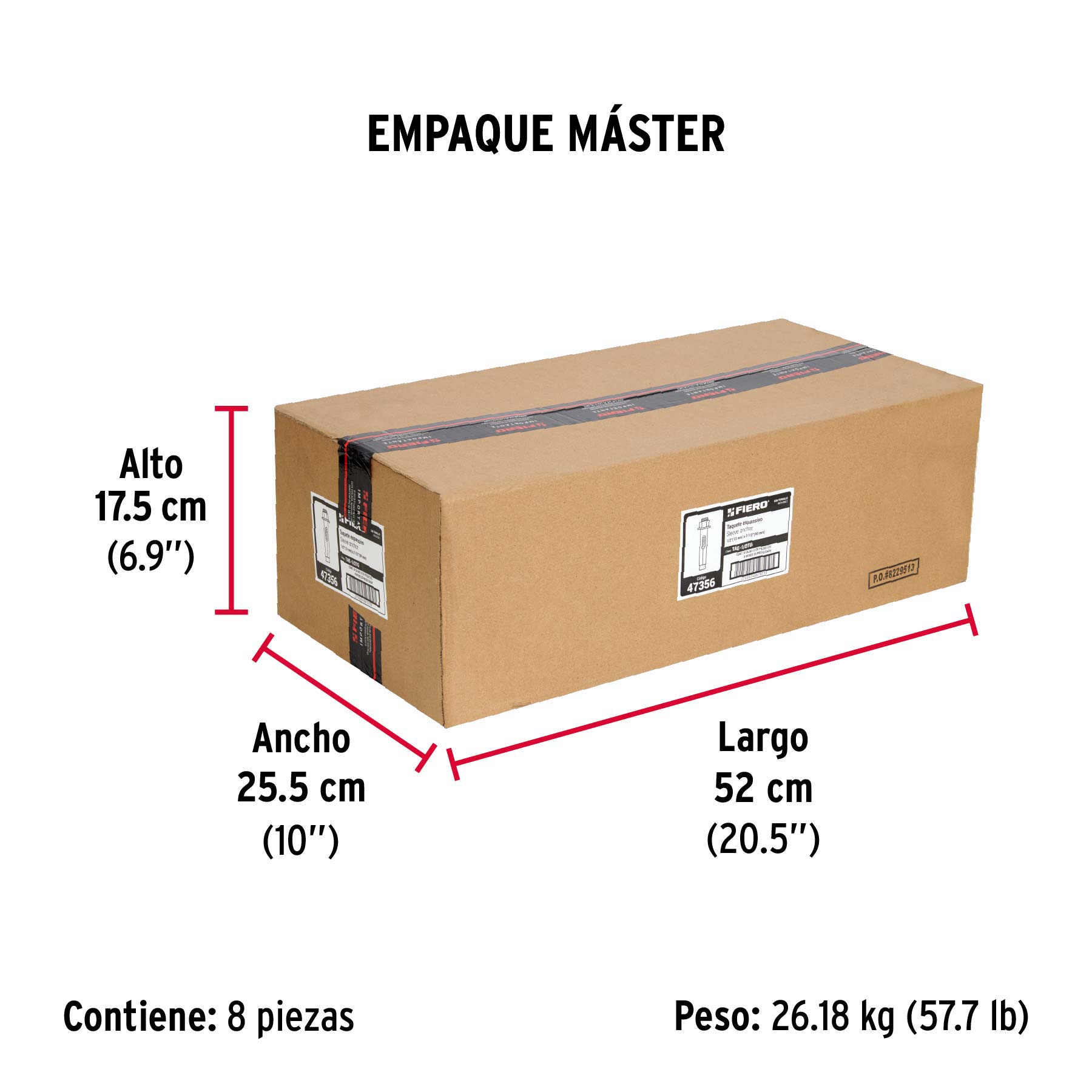 Caja con 25 taquetes expansivos de 1/2" con tornillo, FIERO - Empaque