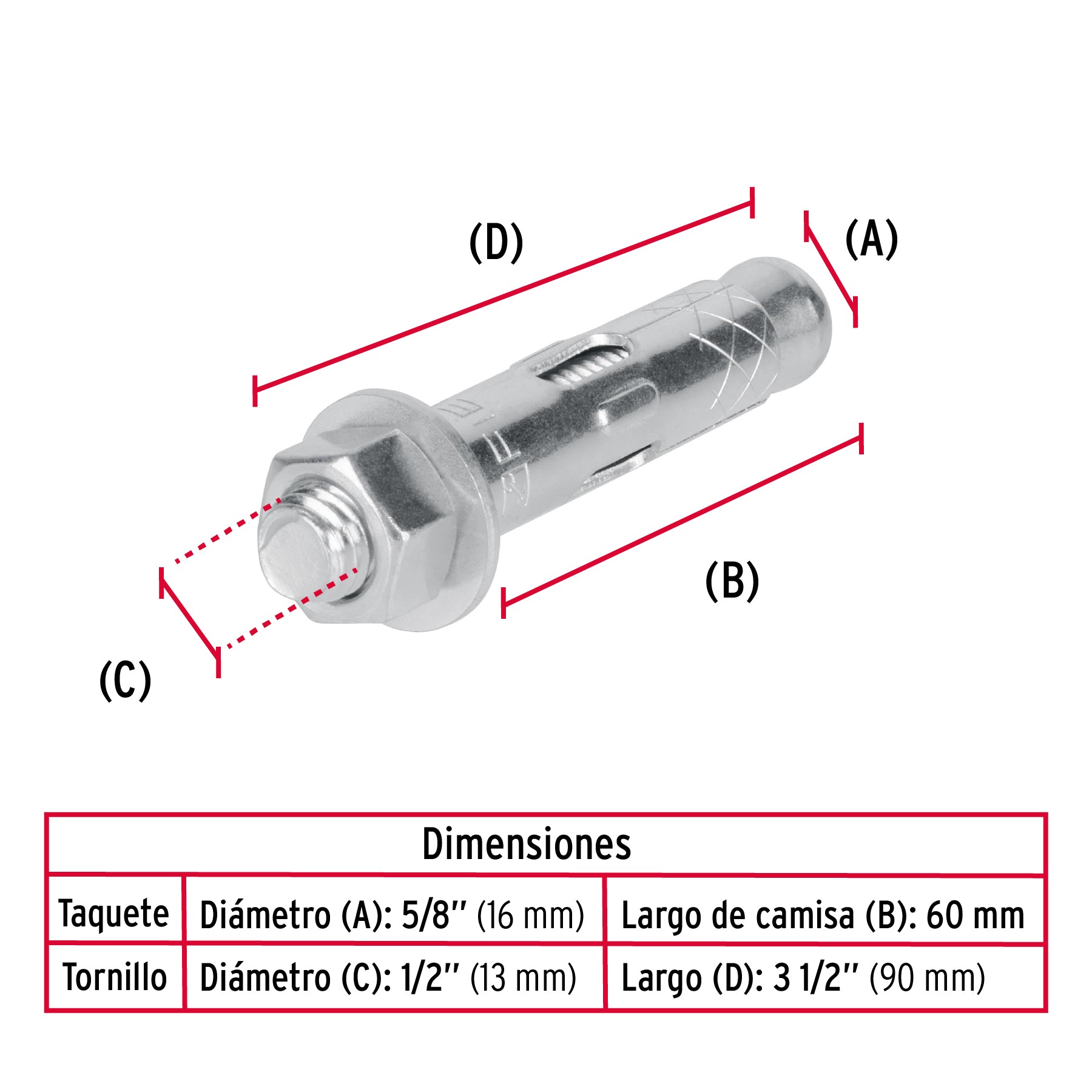 Caja con 25 taquetes expansivos de 1/2" con tornillo, FIERO