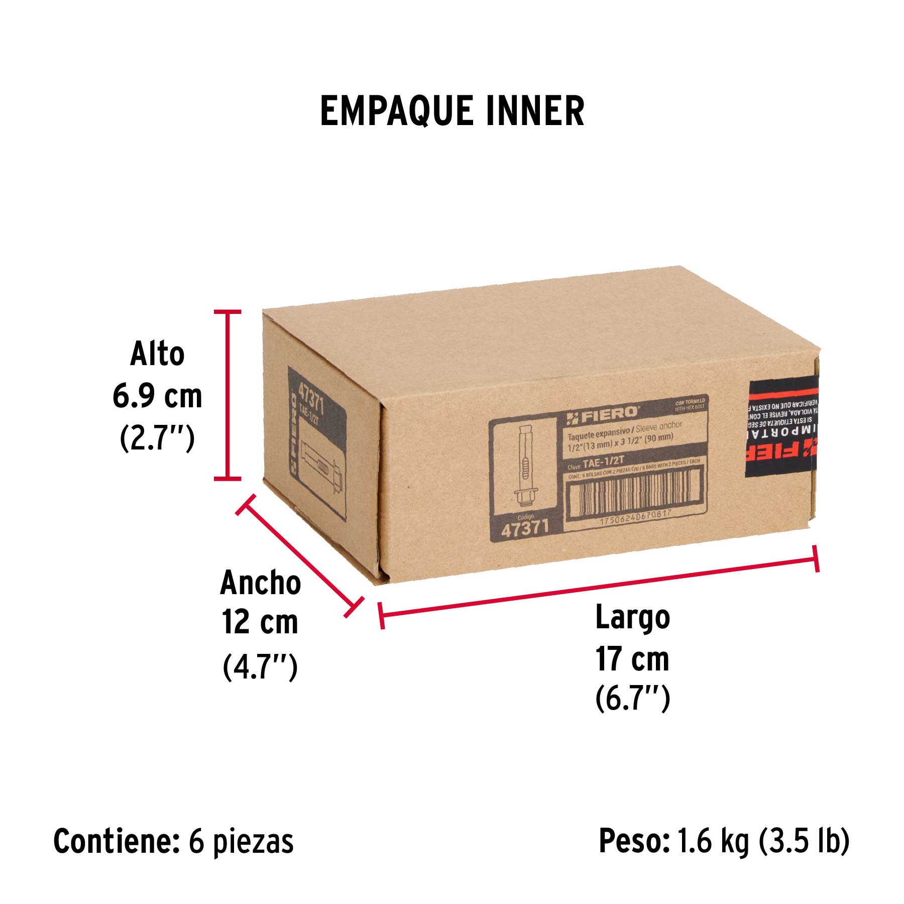 Bolsa con 2 taquetes expansivos de 1/2" con tornillo, FIERO - Empaque