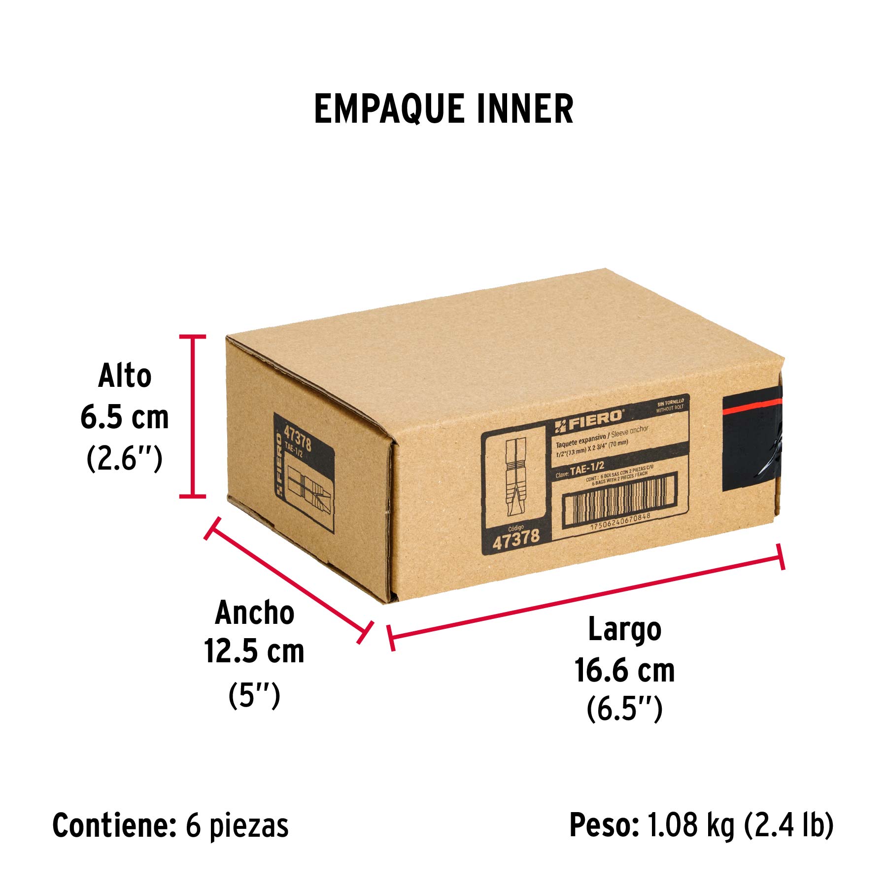 Bolsa con 2 taquetes expansivos de 1/2" sin tornillo, FIERO - Empaque