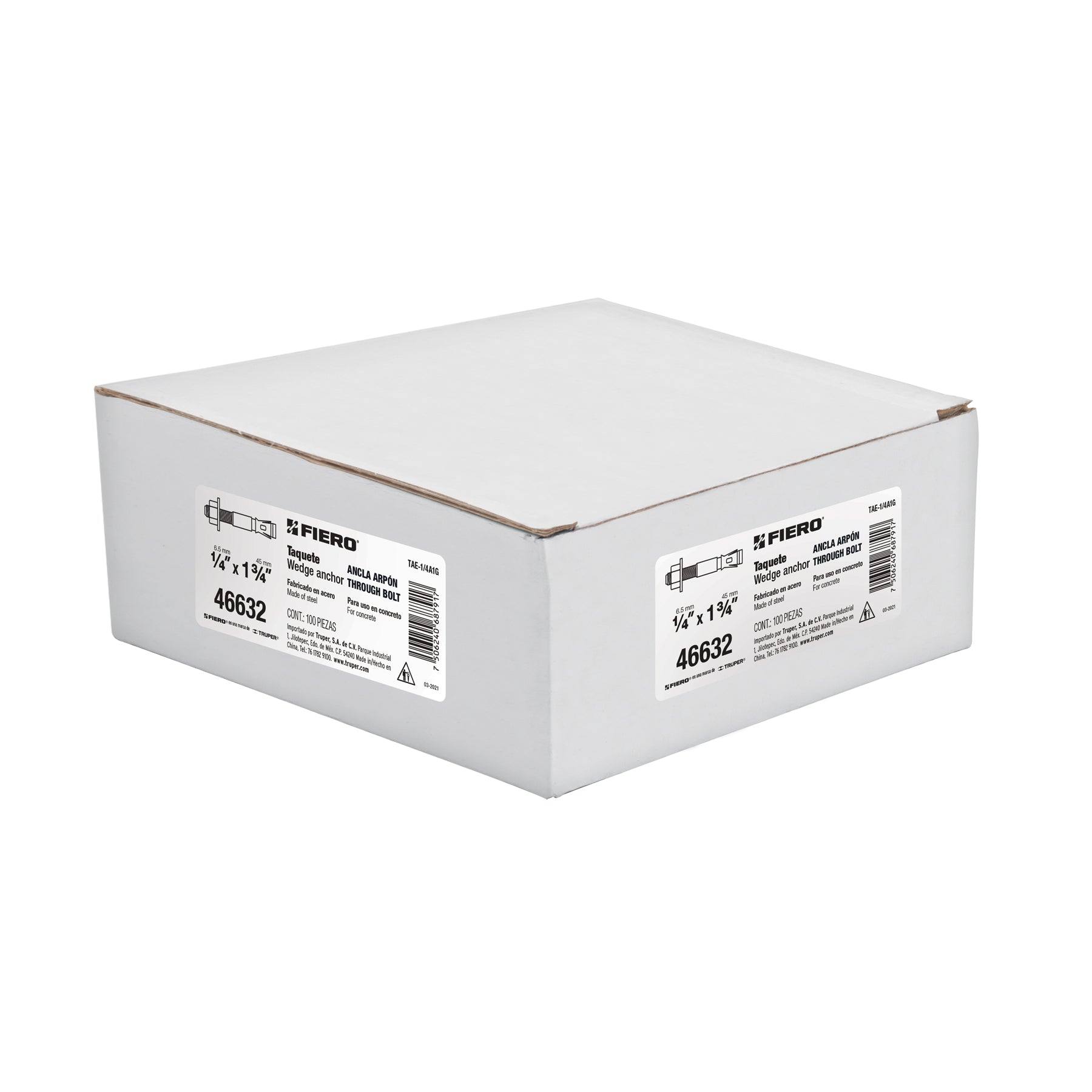 Caja con 100 taquetes arpón de 1/4" x 1-3/4", FIERO