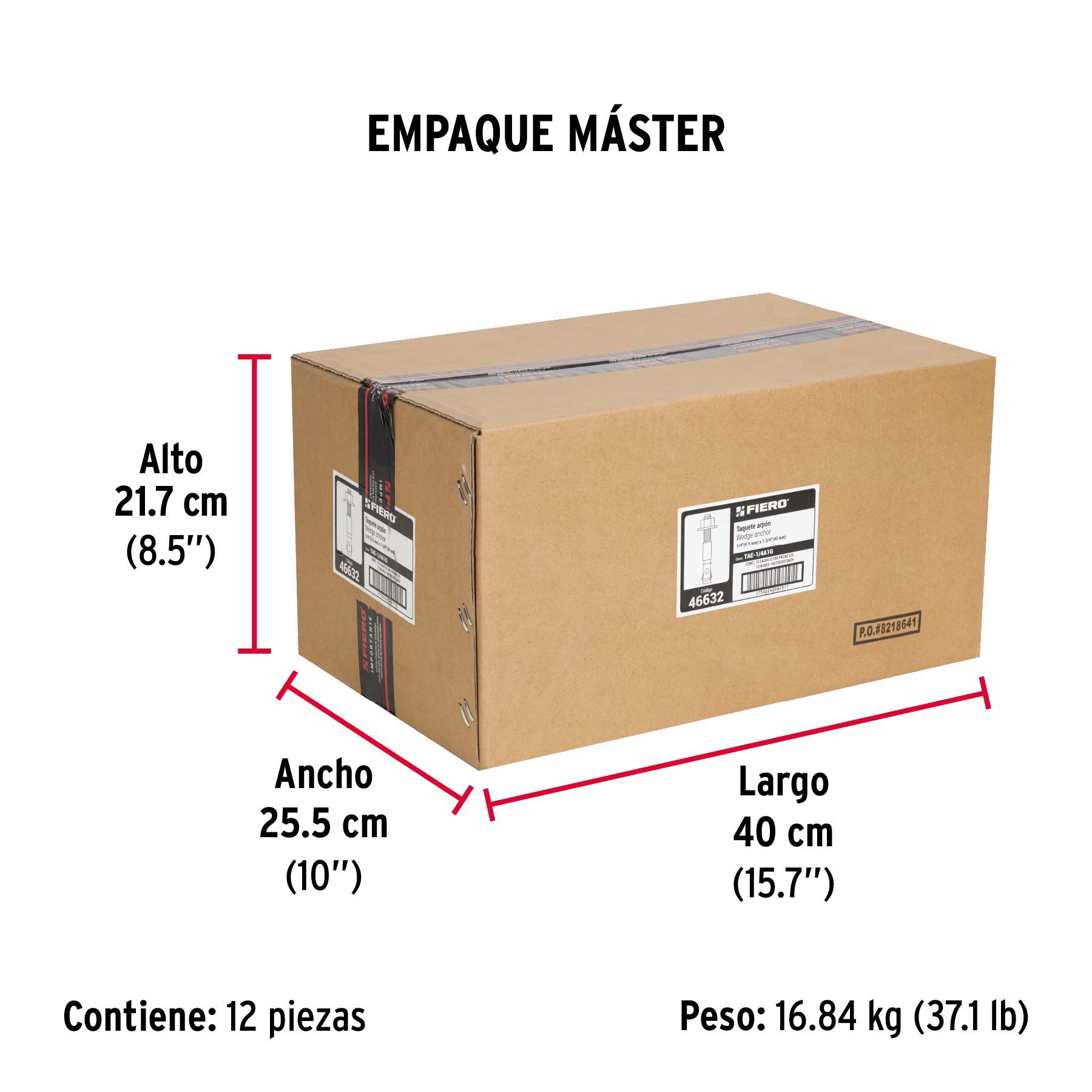 Caja con 100 taquetes arpón de 1/4" x 1-3/4", FIERO - Empaque