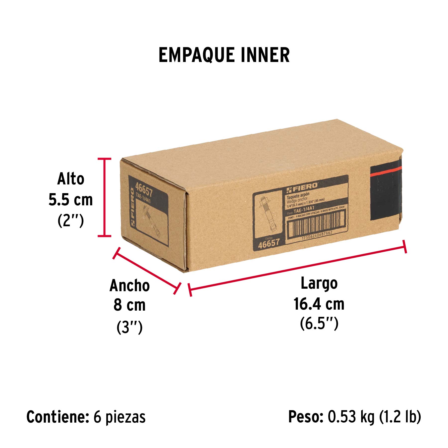 Bolsa con 6 taquetes arpón 1/4" x 1-3/4", FIERO - Empaque