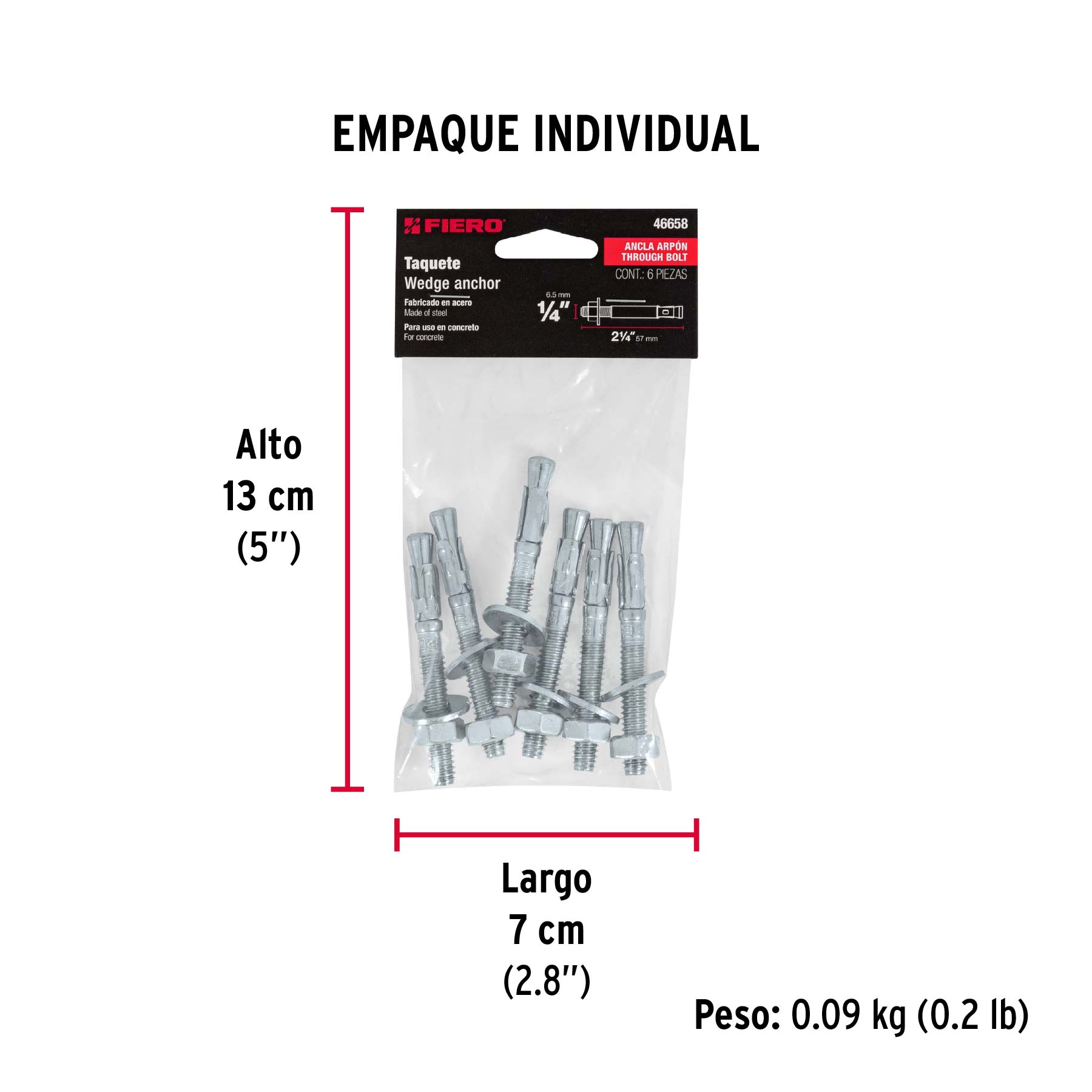 Bolsa con 6 taquetes arpón 1/4" x 2-1/4", FIERO - Empaque