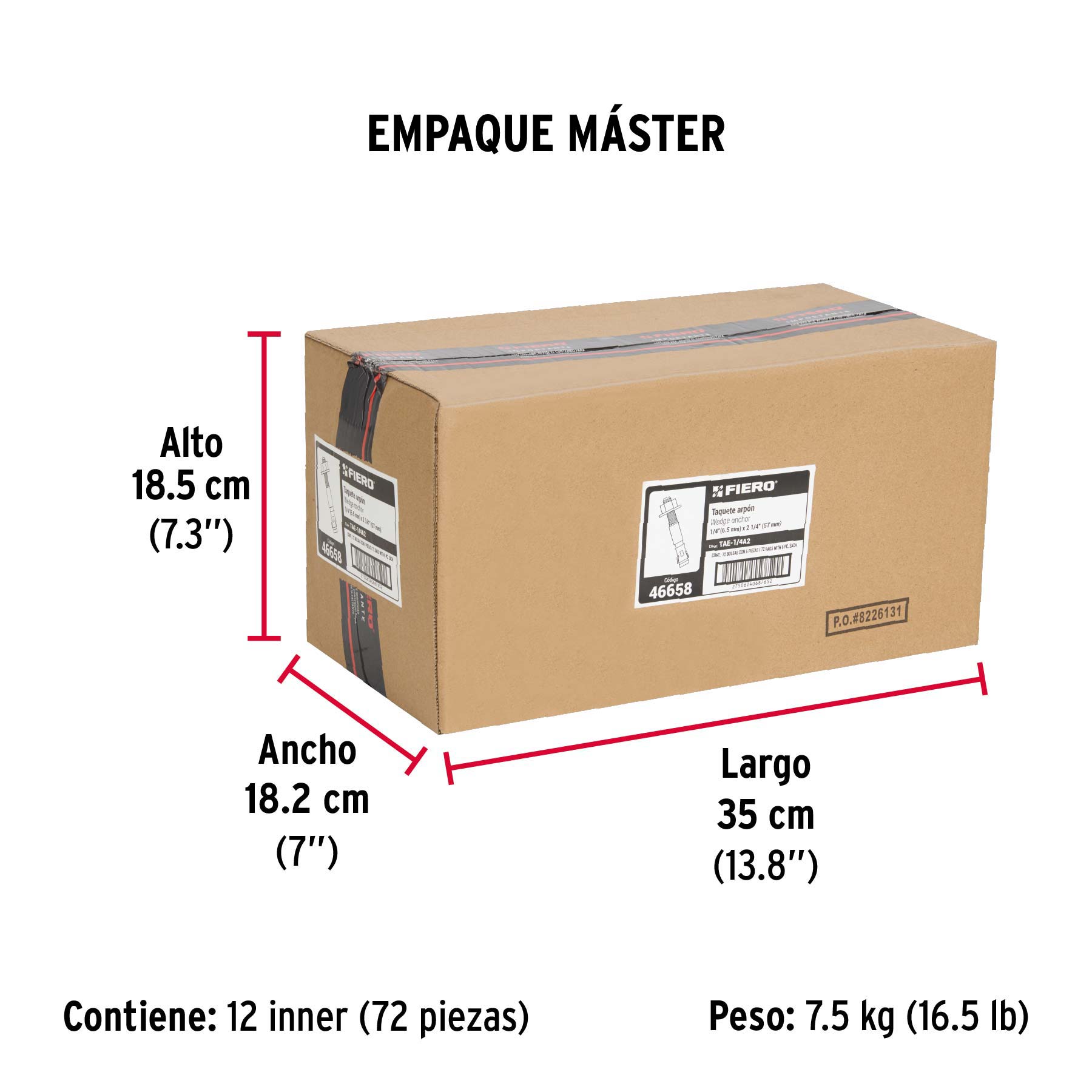 Bolsa con 6 taquetes arpón 1/4" x 2-1/4", FIERO - Empaque