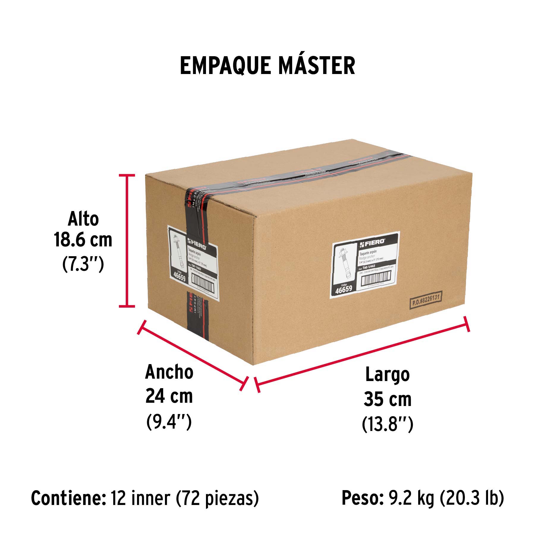 Bolsa con 6 taquetes arpón 1/4" x 3", FIERO - Empaque
