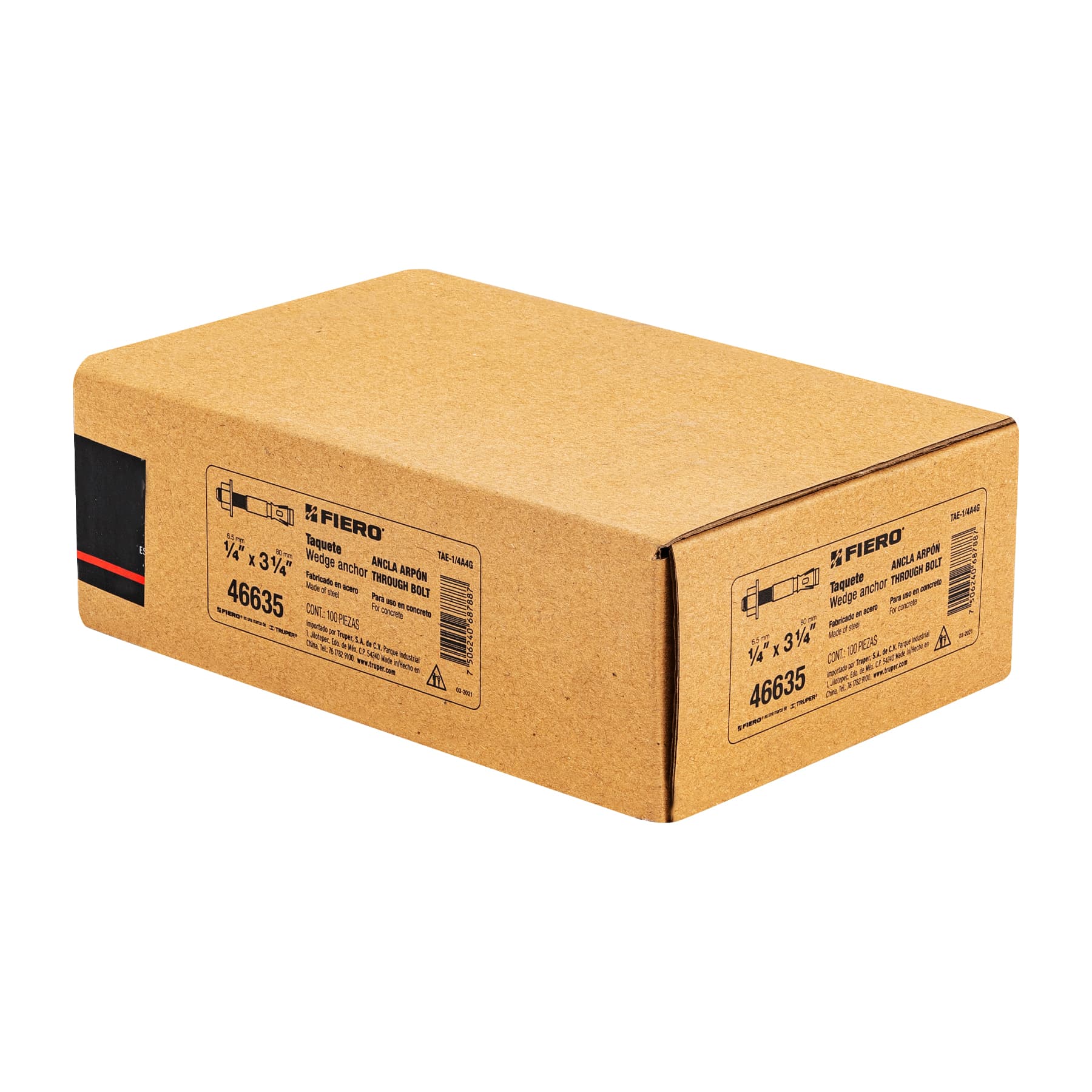 Caja con 100 taquetes arpón de 1/4" x 3-1/4", FIERO