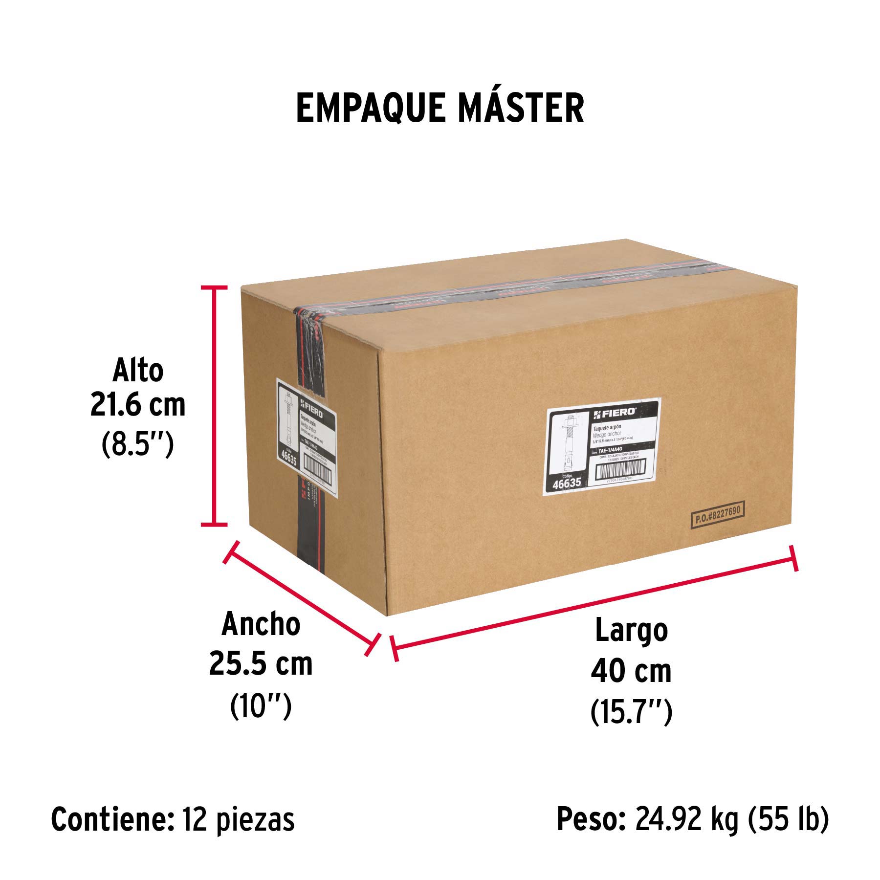 Caja con 100 taquetes arpón de 1/4" x 3-1/4", FIERO - Empaque