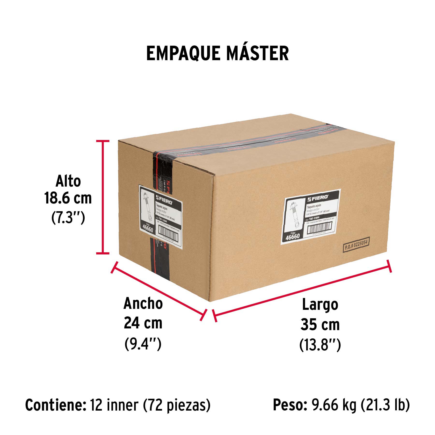 Bolsa con 6 taquetes arpón 1/4" x 3-1/4", FIERO - Empaque