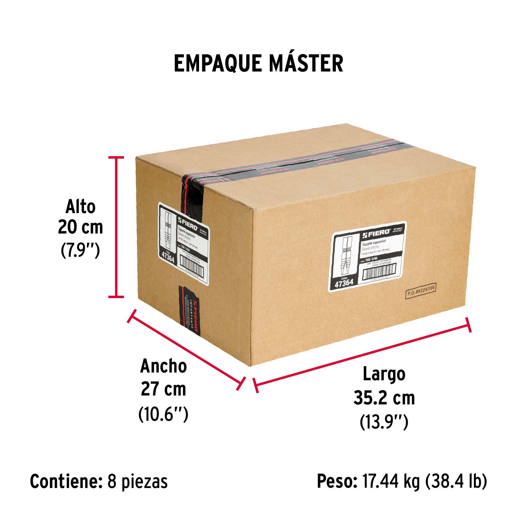 Caja con 100 taquetes expansivos de 1/4" sin tornillo, FIERO - Empaque