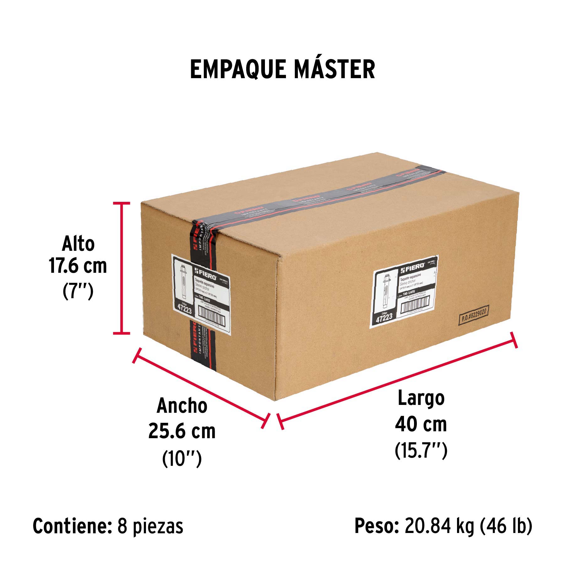 Caja con 100 taquetes expansivos de 1/4" con tornillo, FIERO - Empaque
