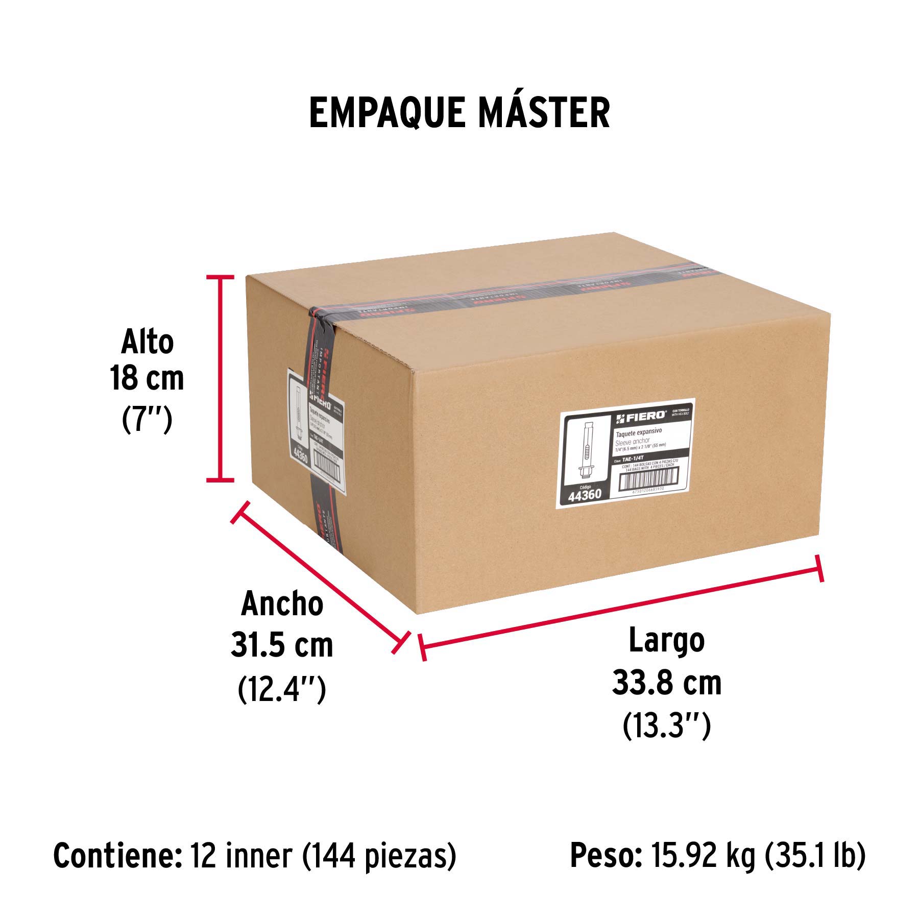 Bolsa con 4 taquetes expansivos de 1/4" con tornillo, FIERO - Empaque