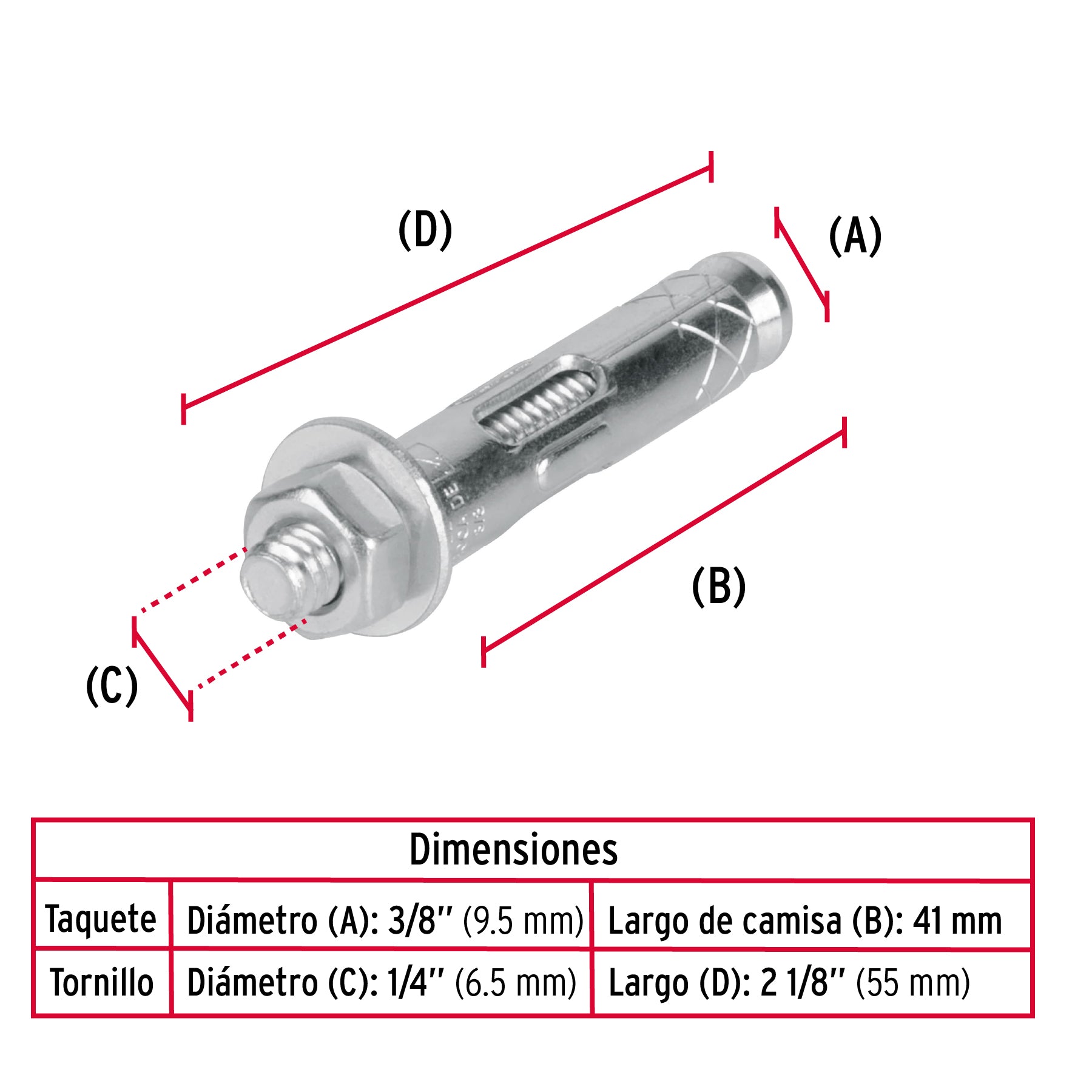 Bolsa con 4 taquetes expansivos de 1/4" con tornillo, FIERO