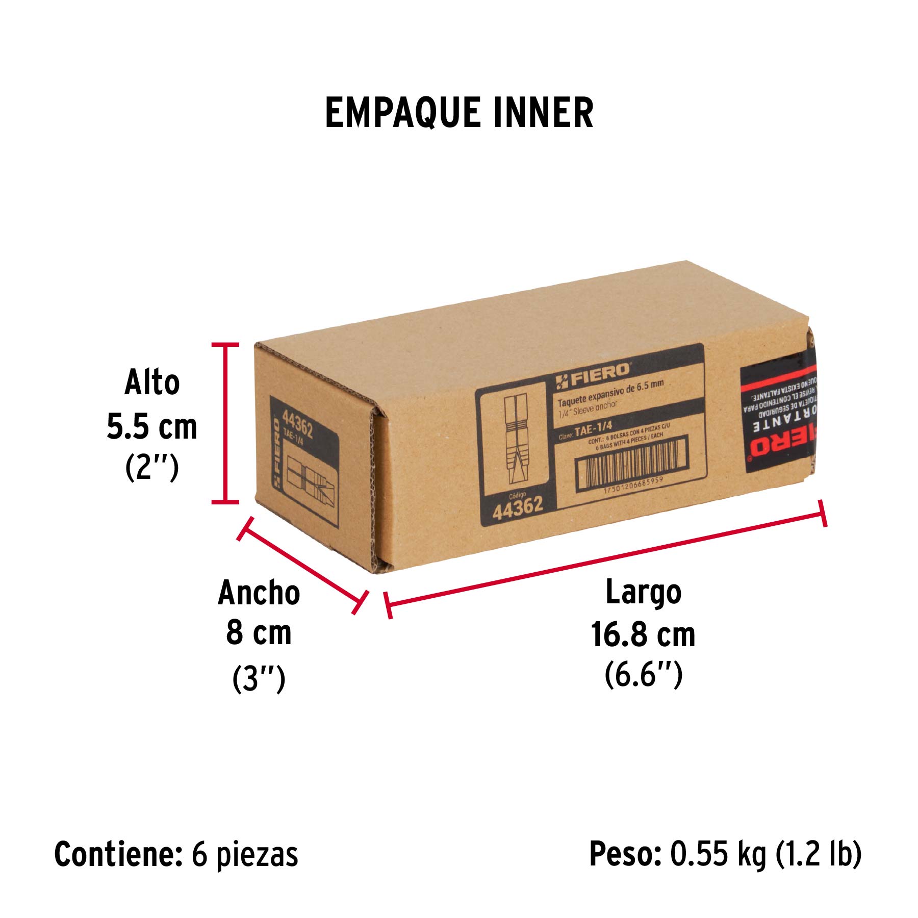 Bolsa con 4 taquetes expansivos de 1/4" sin tornillo, FIERO - Empaque