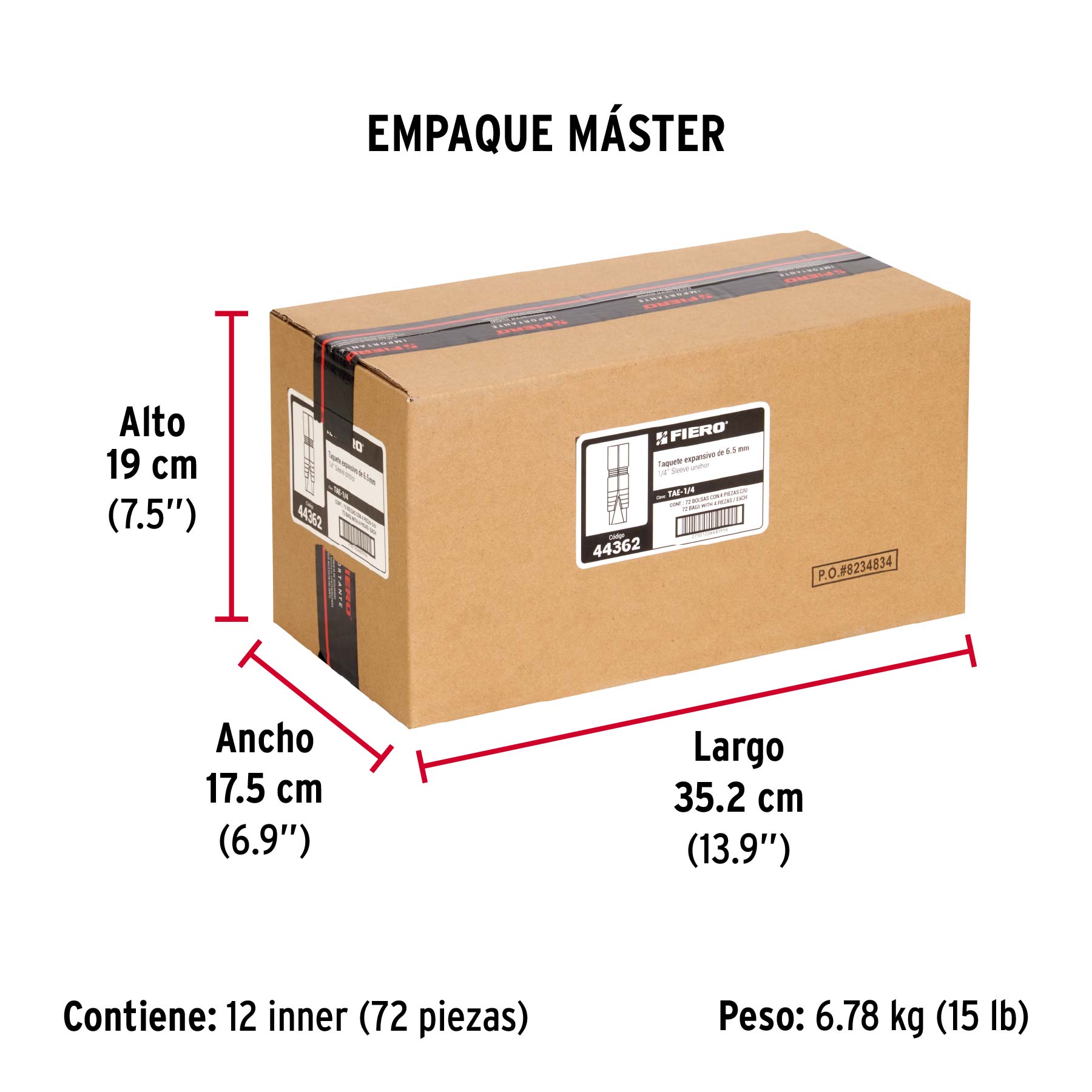 Bolsa con 4 taquetes expansivos de 1/4" sin tornillo, FIERO - Empaque