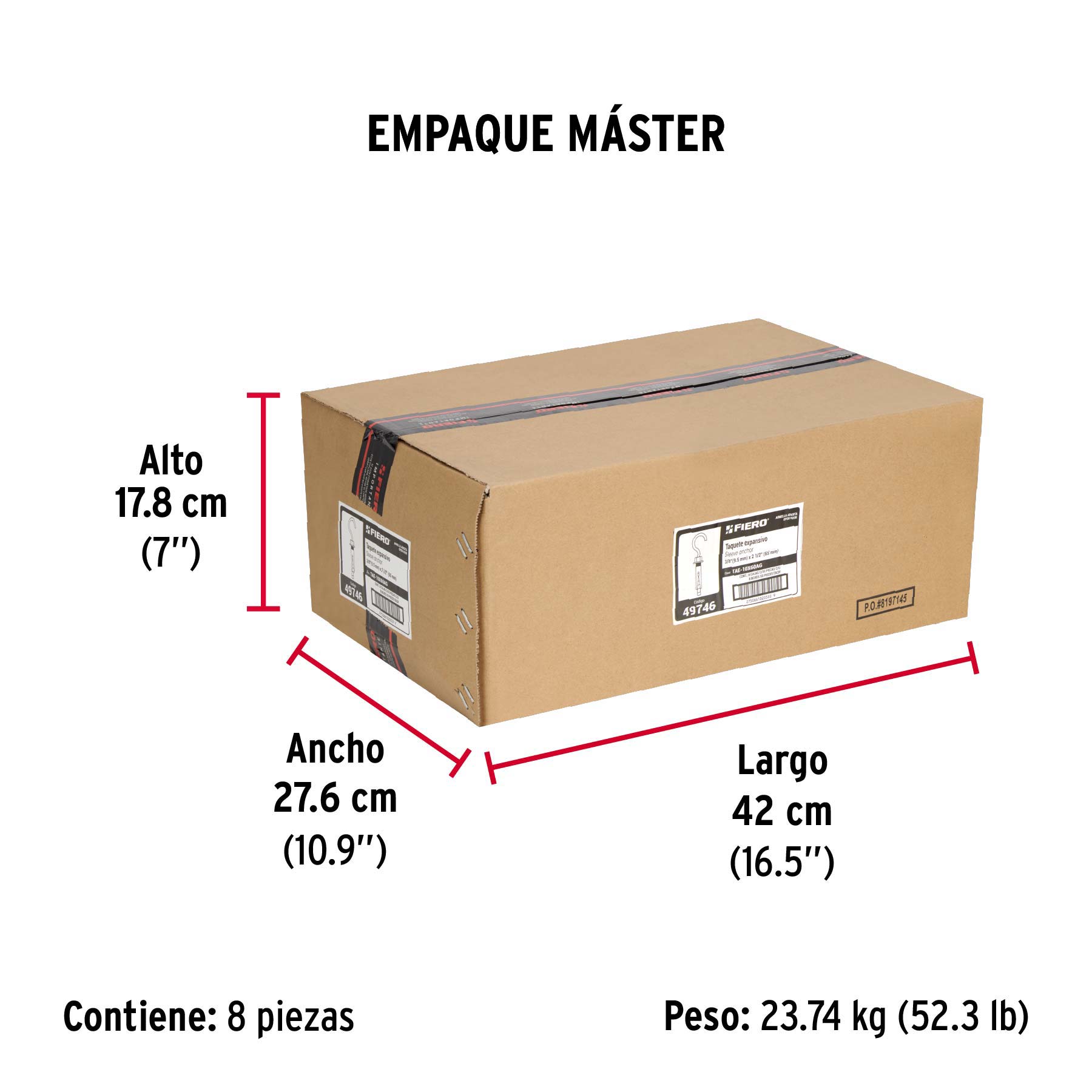 Caja con 50 taquetes expansivos 10x65 mm con armella abierta - Empaque