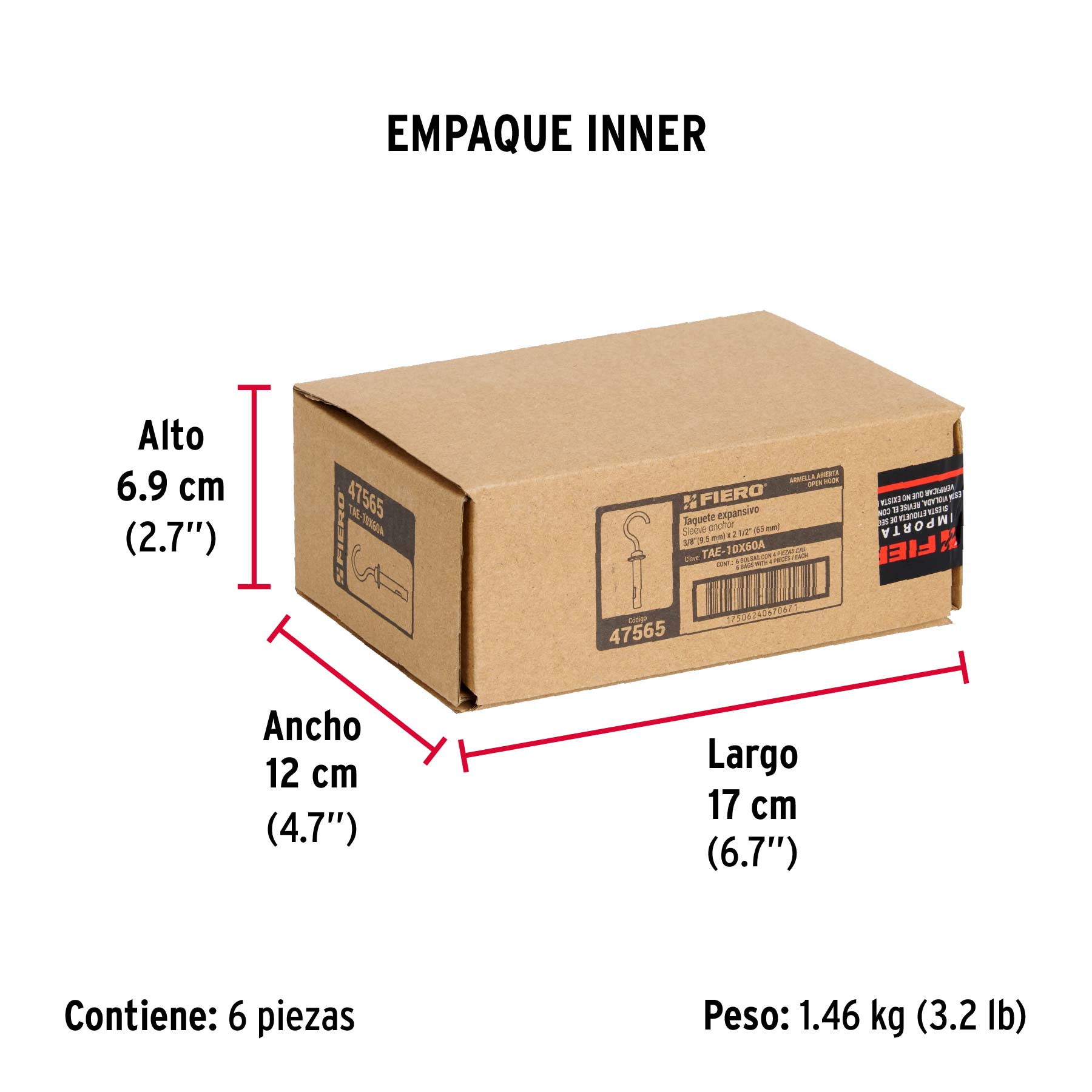 Bolsa con 4 taquetes expansivos 10x65 mm con armella abierta - Empaque