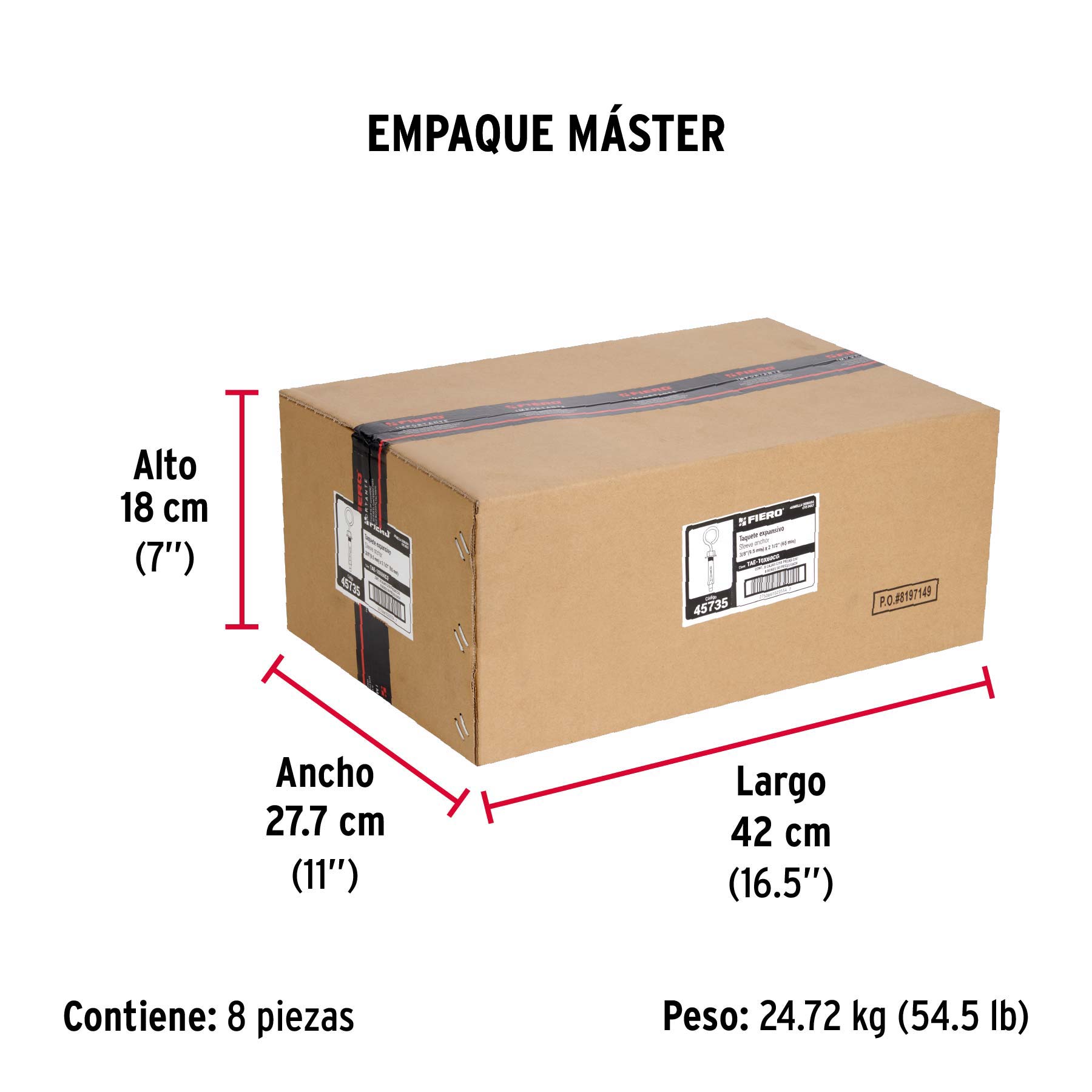 Caja con 50 taquetes expansivos 10x65 mm con armella cerrada - Empaque