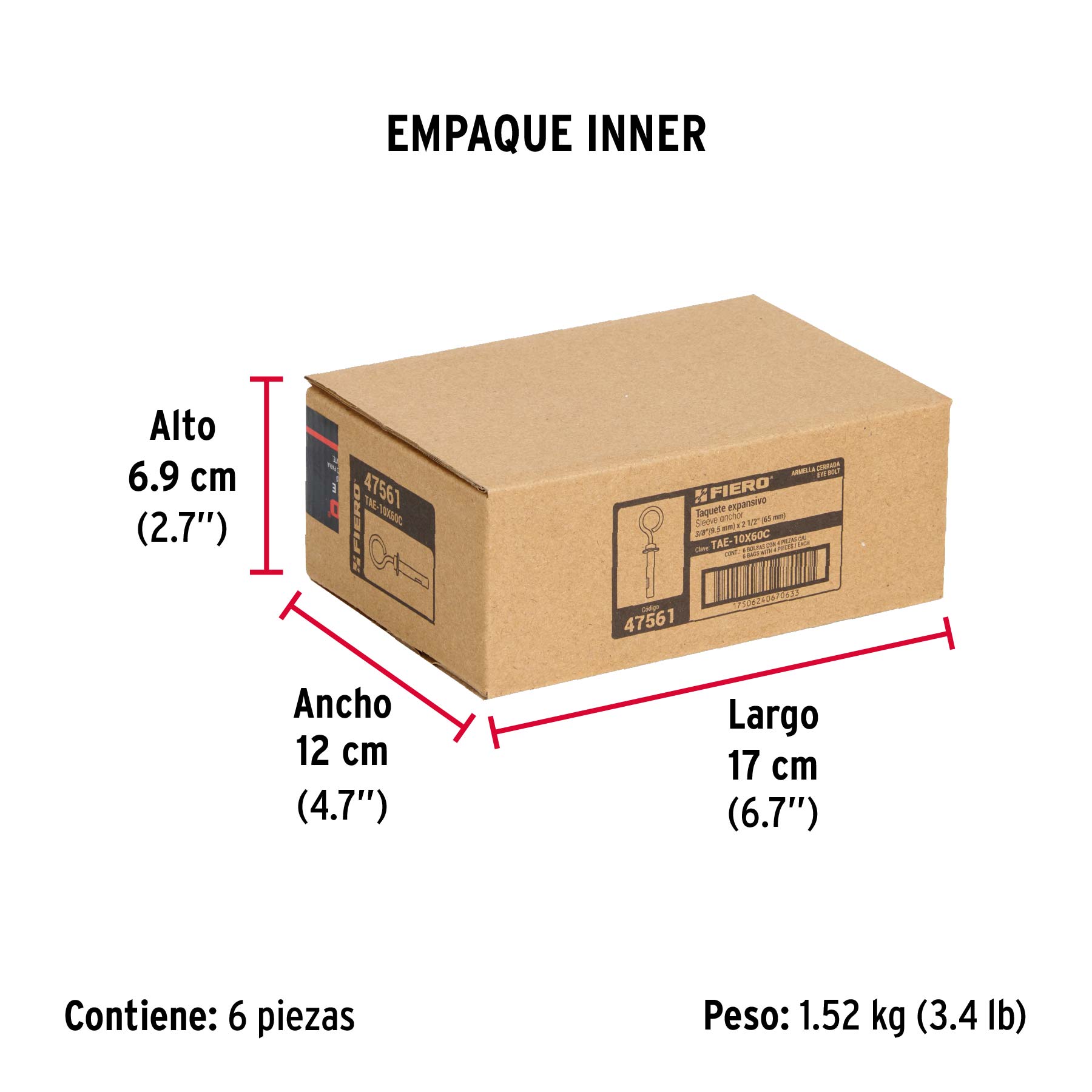 Bolsa con 4 taquetes expansivos 10x65 mm con armella cerrada - Empaque
