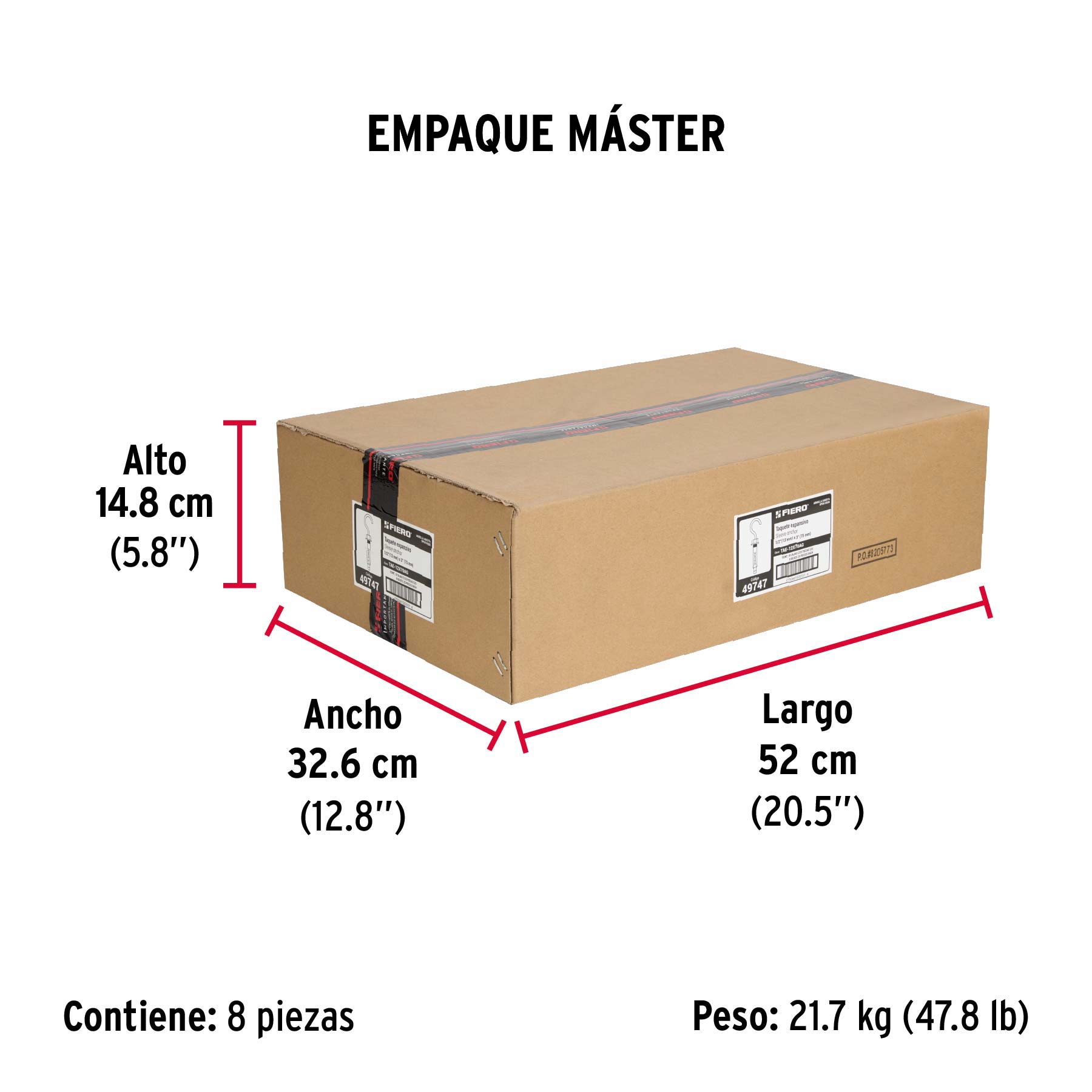 Caja con 25 taquetes expansivos 12x75 mm con armella abierta - Empaque