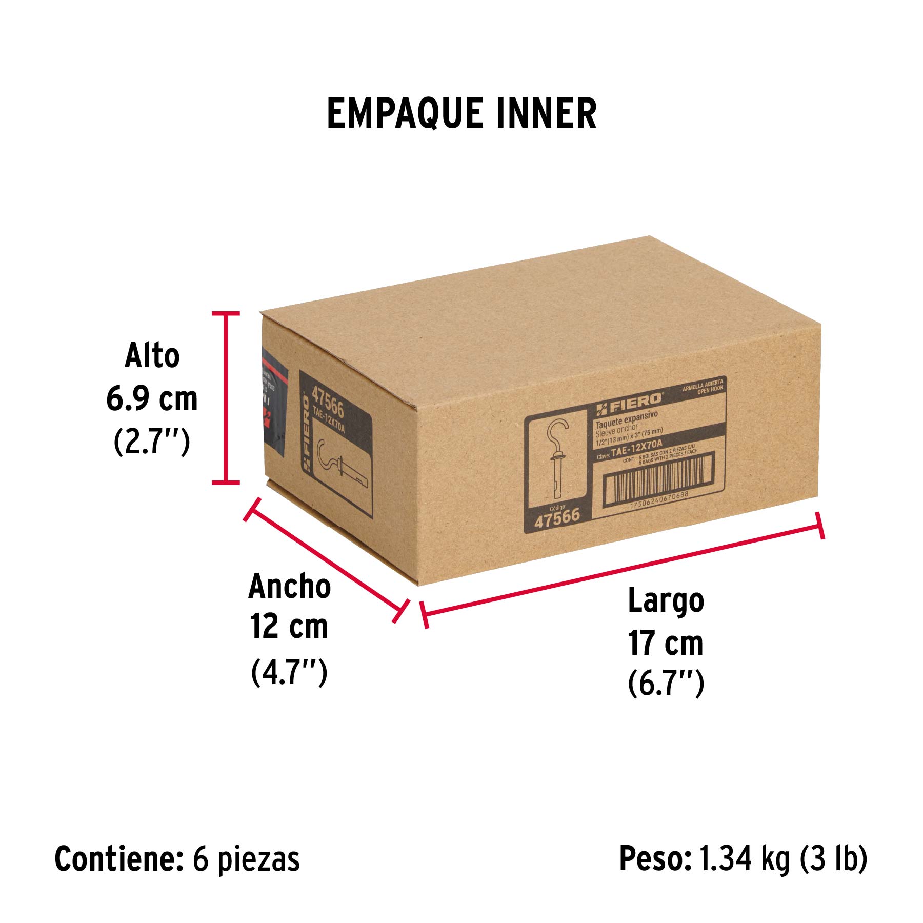 Bolsa con 2 taquetes expansivos 12x75 mm con armella abierta - Empaque