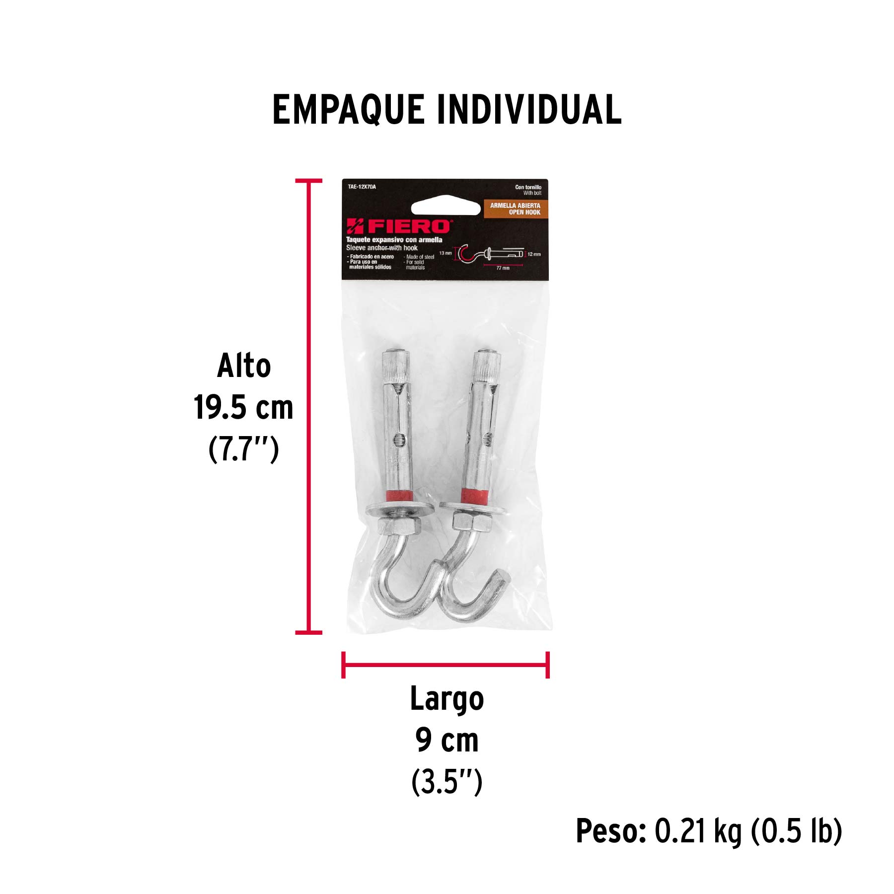 Bolsa con 2 taquetes expansivos 12x75 mm con armella abierta - Empaque