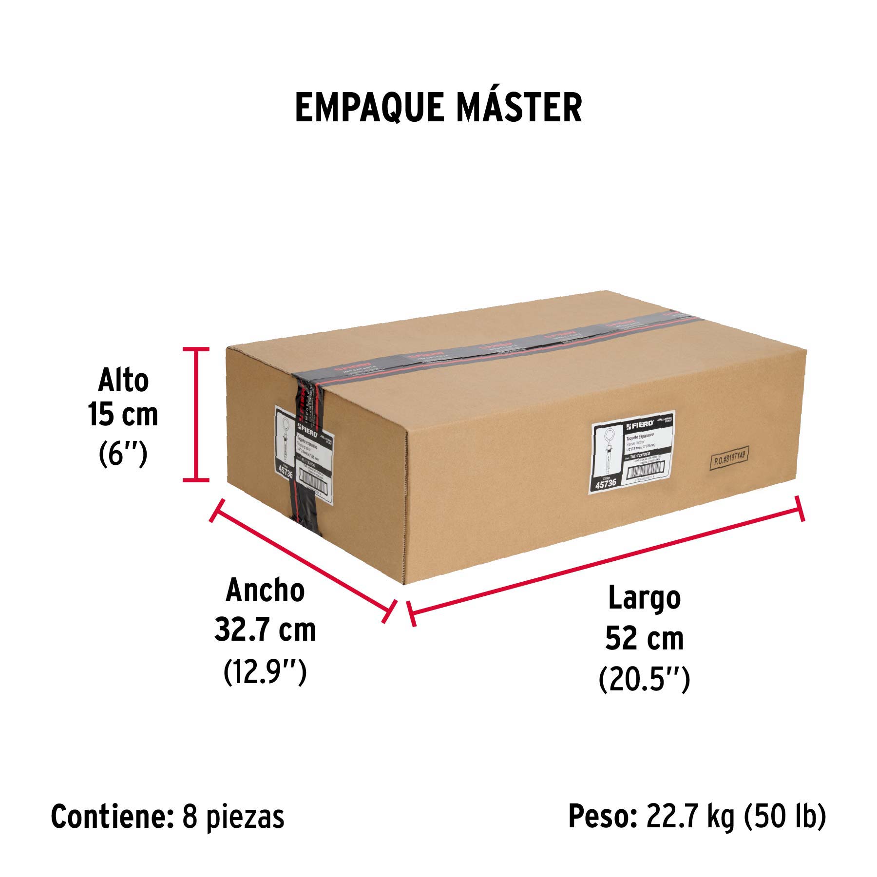 Caja con 25 taquetes expansivos 12x75 mm con armella cerrada - Empaque