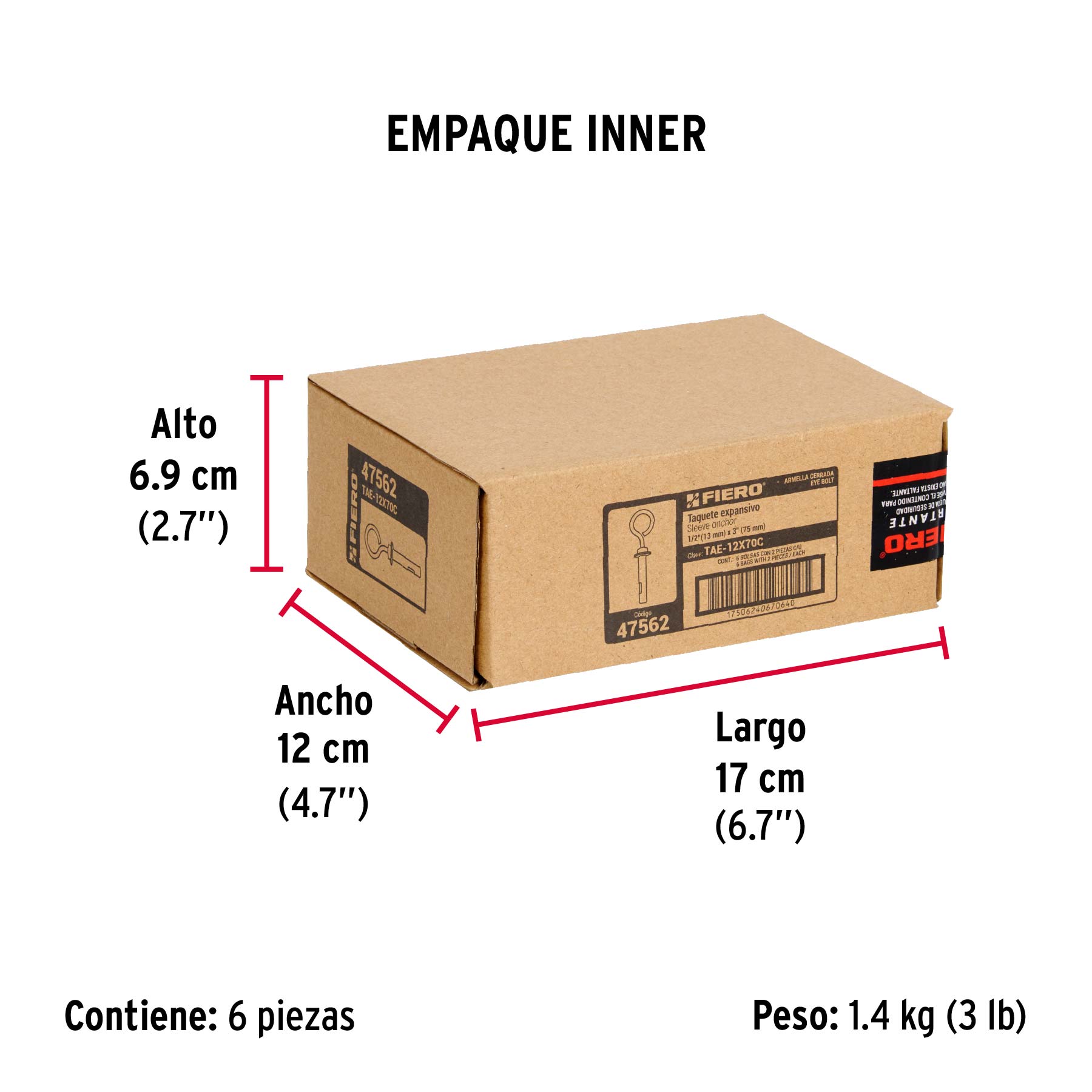 Bolsa con 2 taquetes expansivos 12x75 mm con armella cerrada - Empaque
