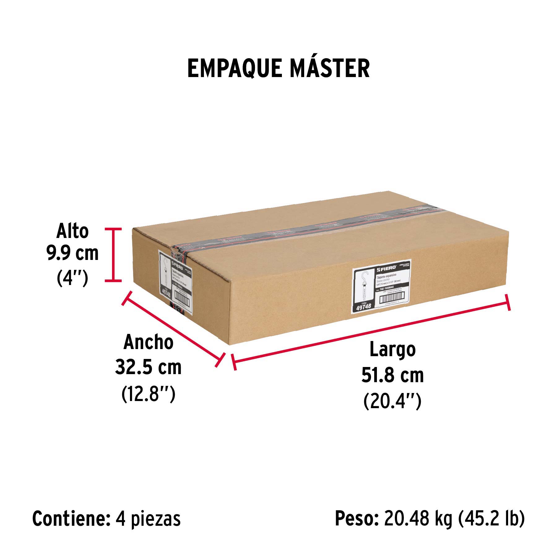 Caja con 25 taquetes expansivos 16x90 mm con armella abierta - Empaque