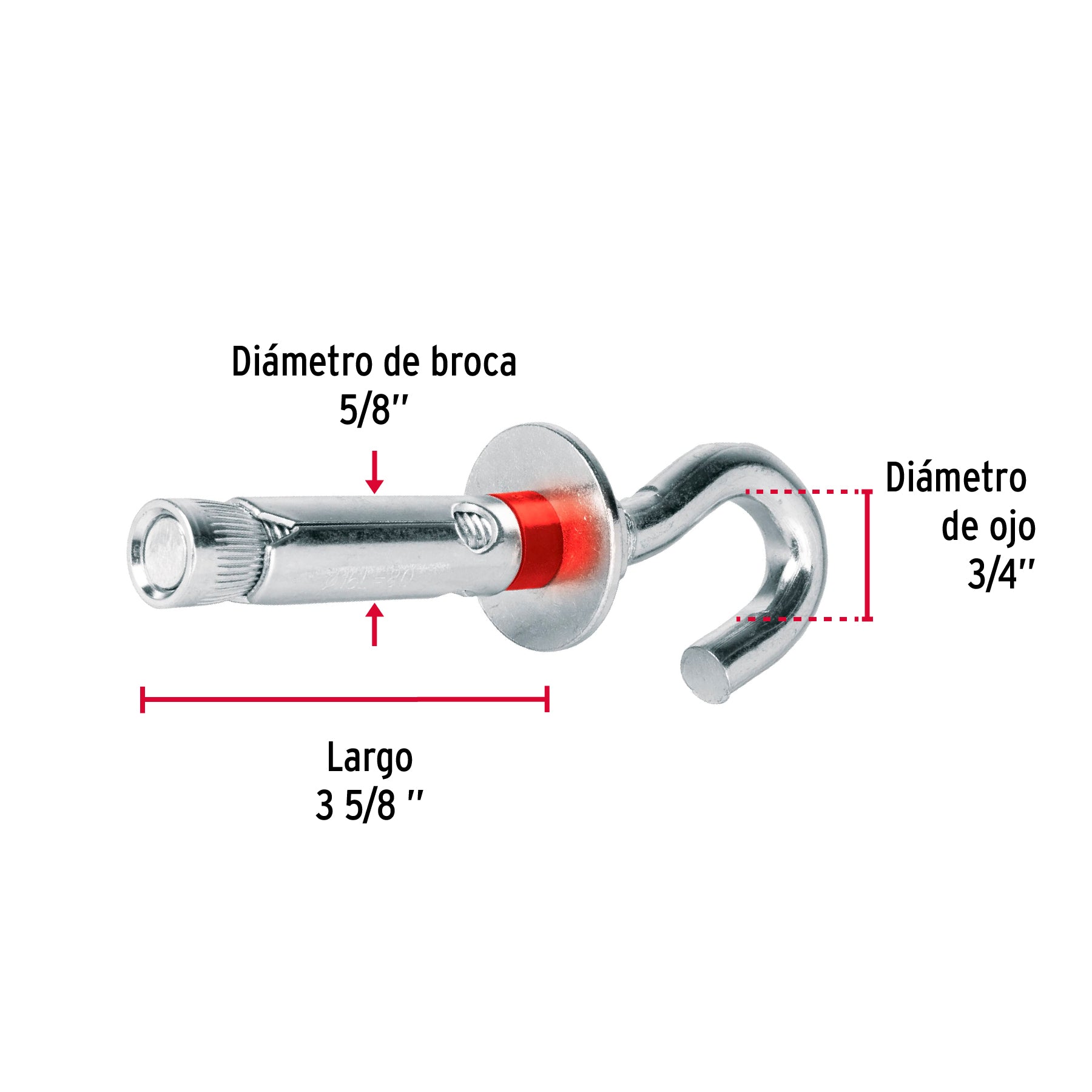 Bolsa con 2 taquetes expansivos 16x90 mm con armella abierta