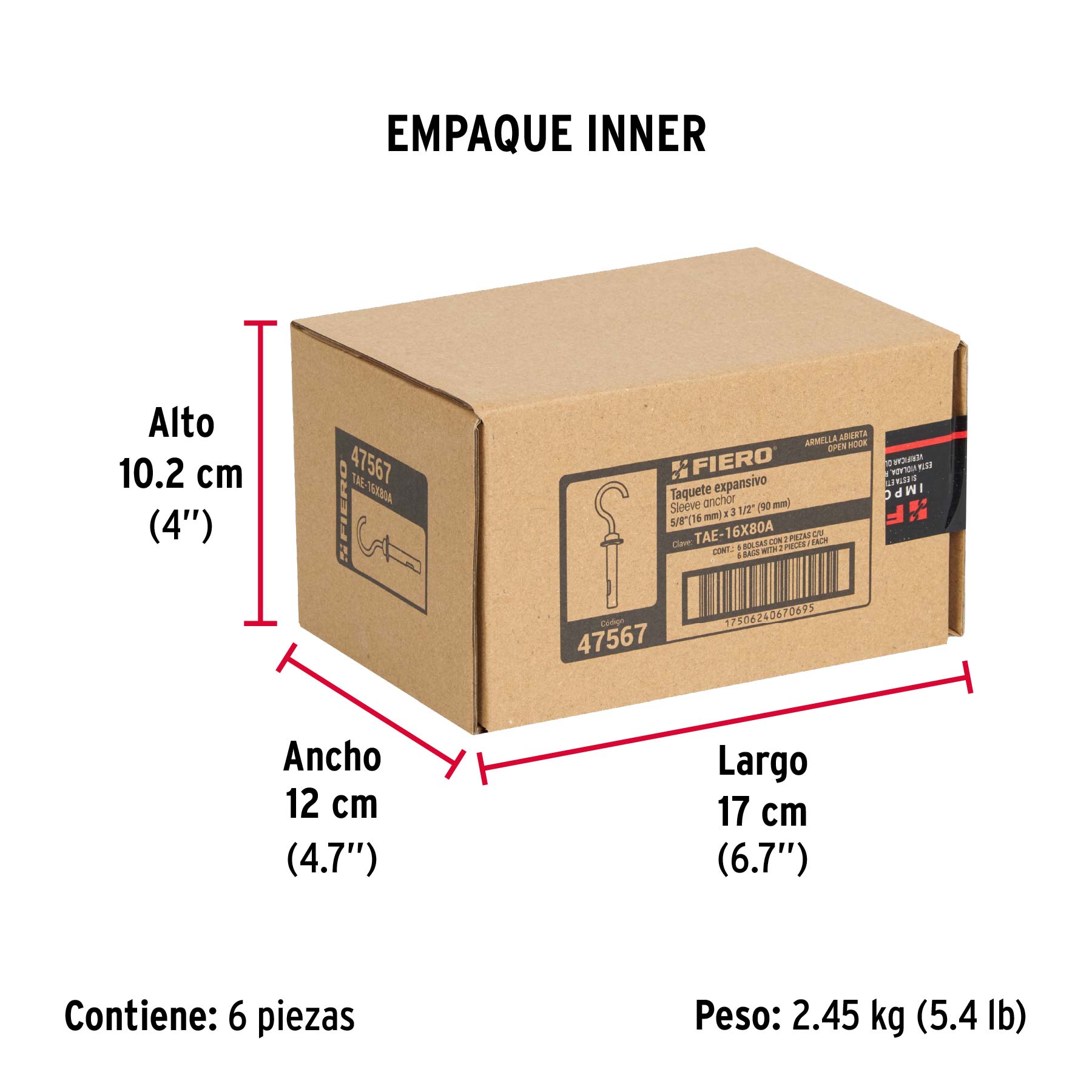 Bolsa con 2 taquetes expansivos 16x90 mm con armella abierta - Empaque