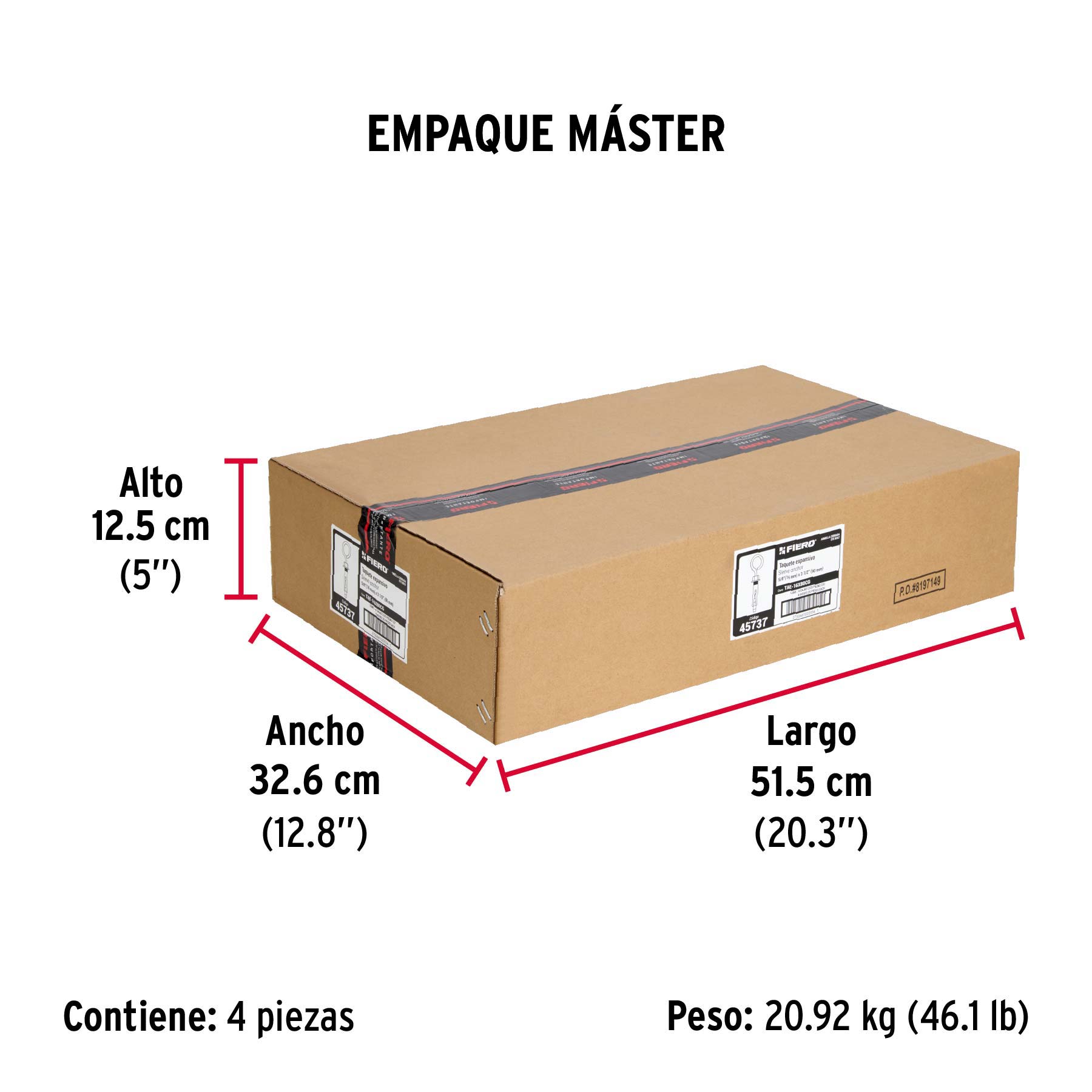 Caja con 25 taquetes expansivos 16x90 mm con armella cerrada - Empaque
