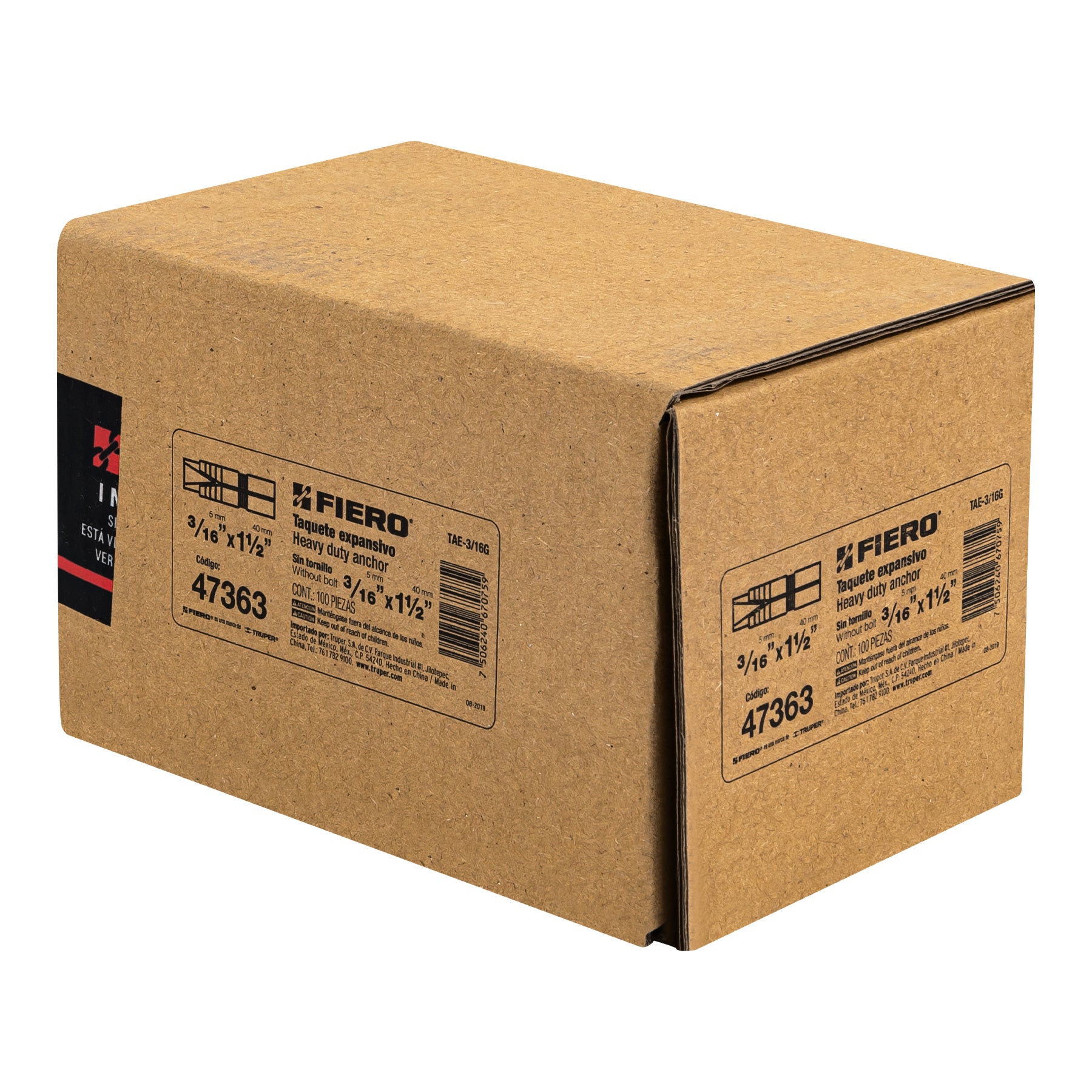 Caja con 100 taquetes expansivos de 3/16" sin tornillo FIERO