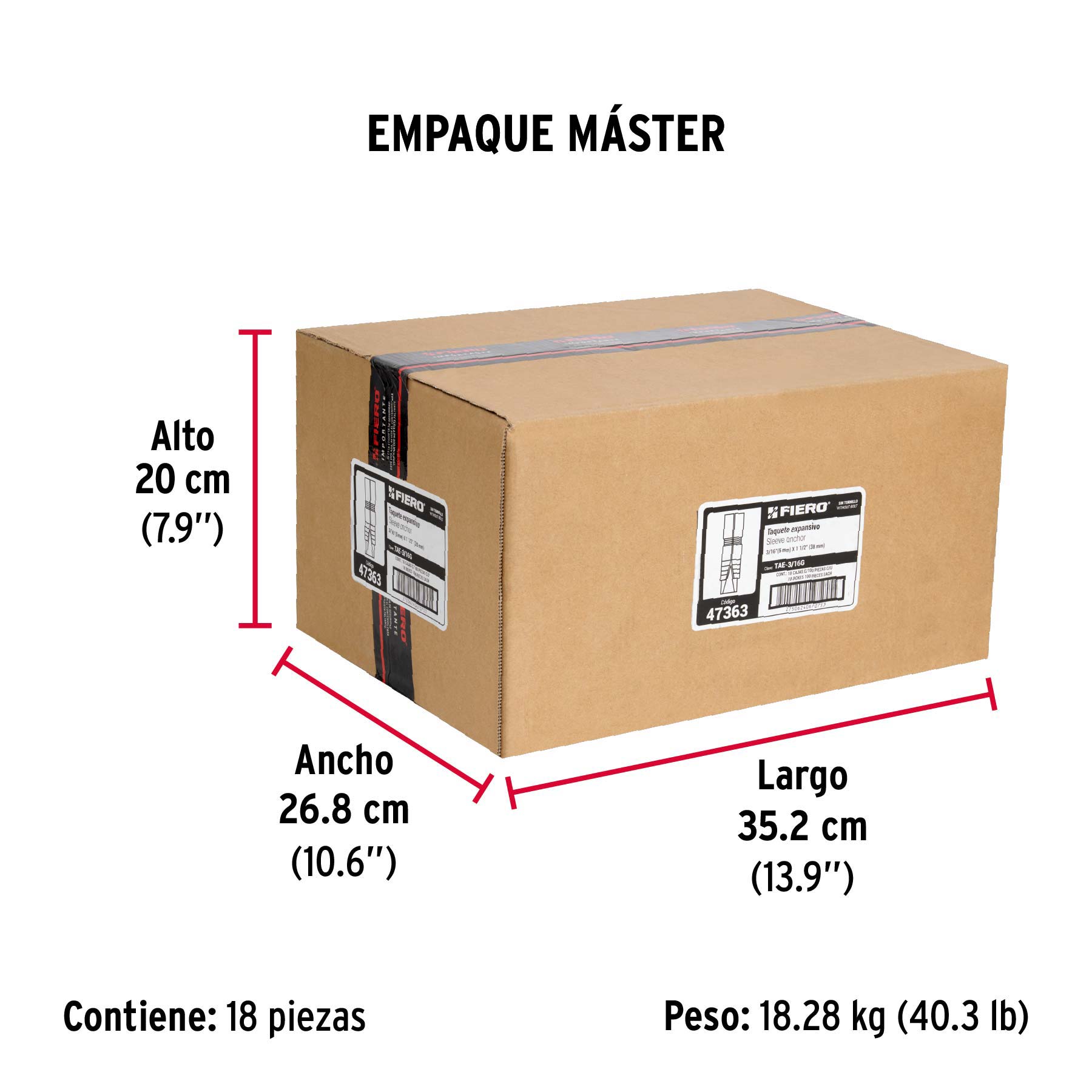 Caja con 100 taquetes expansivos de 3/16" sin tornillo FIERO - Empaque