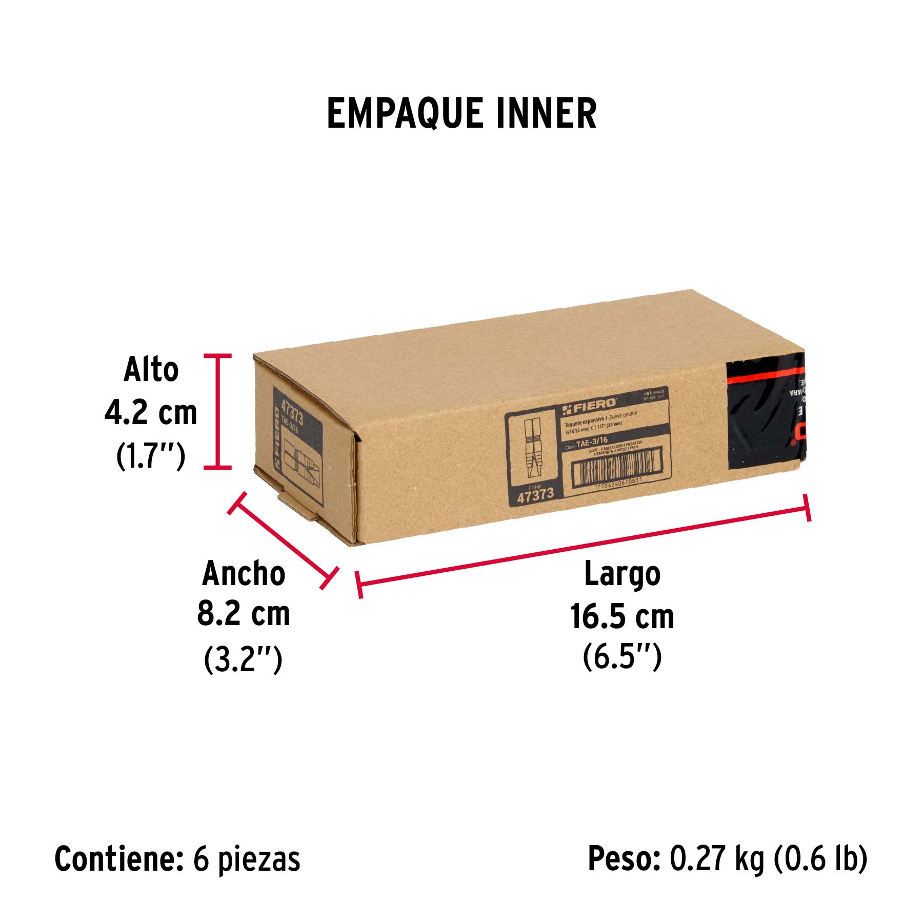 Bolsa con 4 taquetes expansivos de 3/16" sin tornillo, FIERO - Empaque