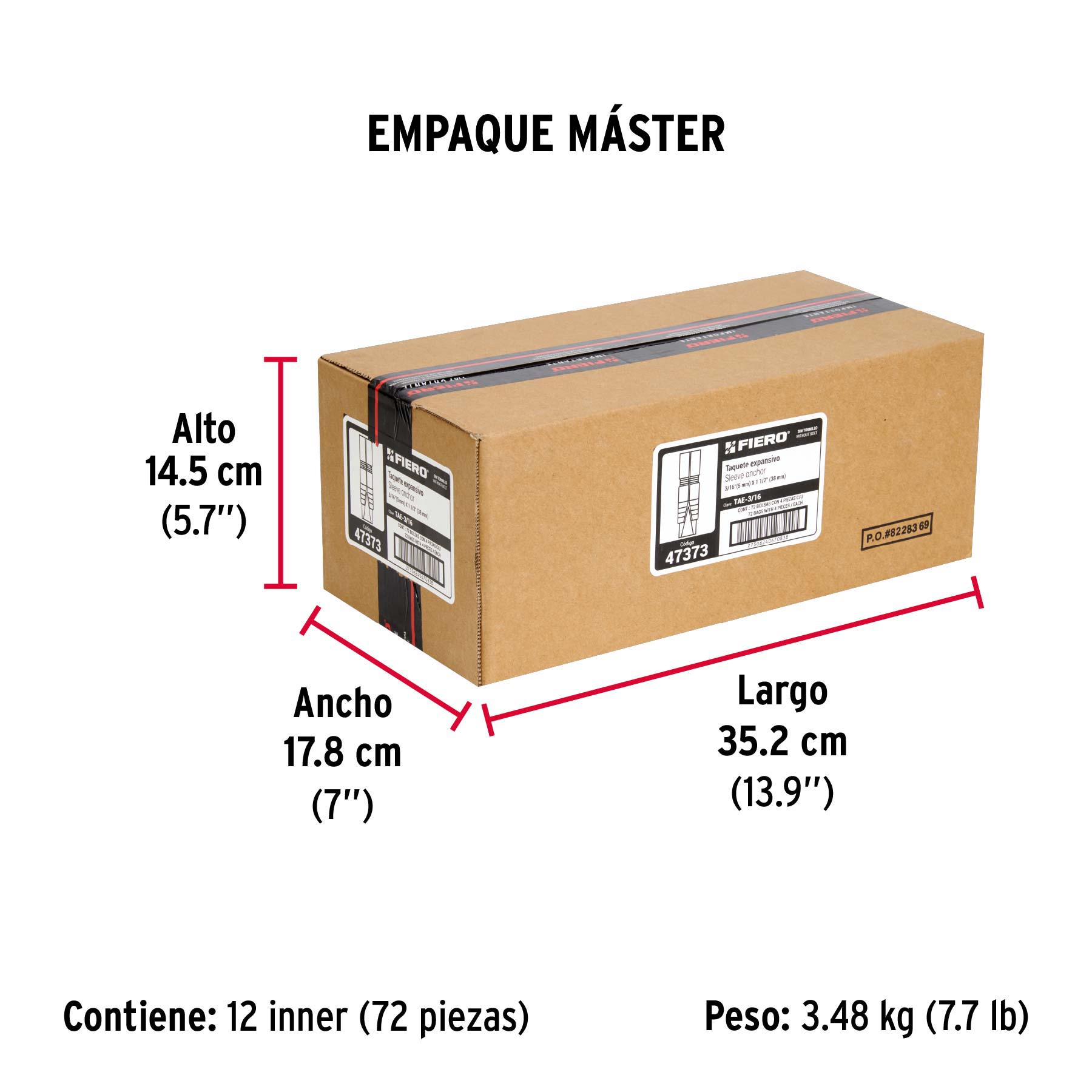 Bolsa con 4 taquetes expansivos de 3/16" sin tornillo, FIERO - Empaque